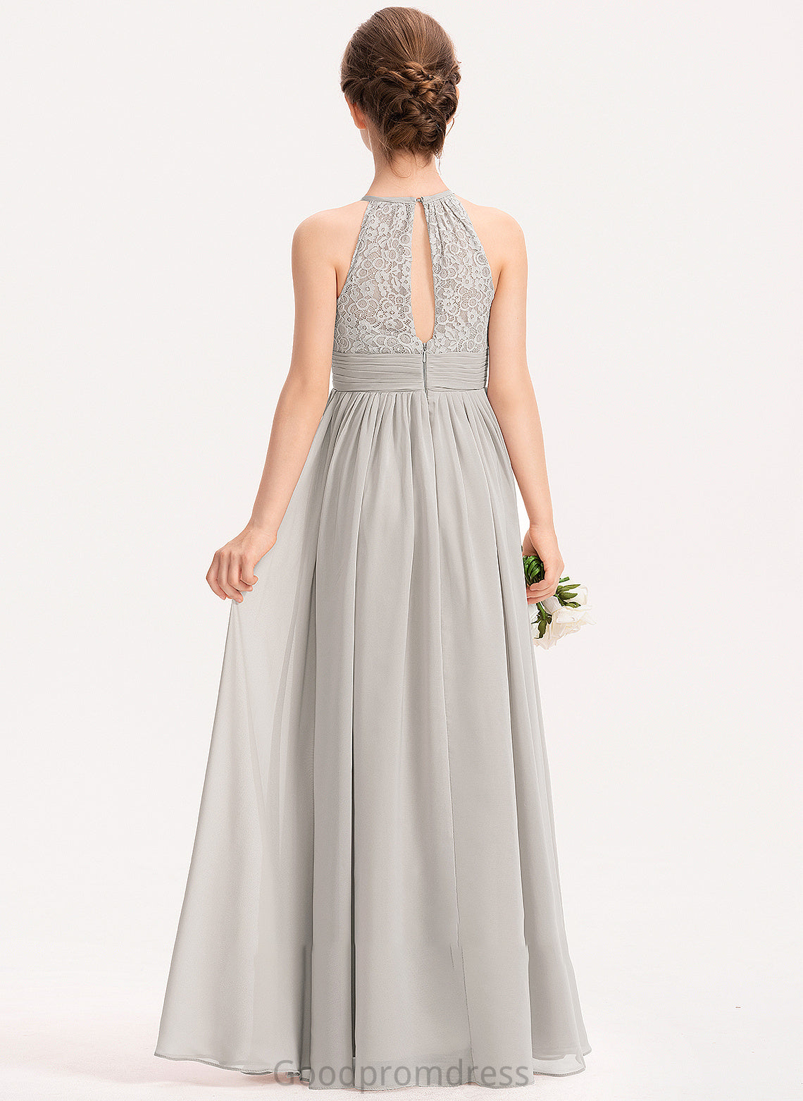 Scoop Abril A-Line Neck Junior Bridesmaid Dresses Lace With Chiffon Floor-Length Ruffle