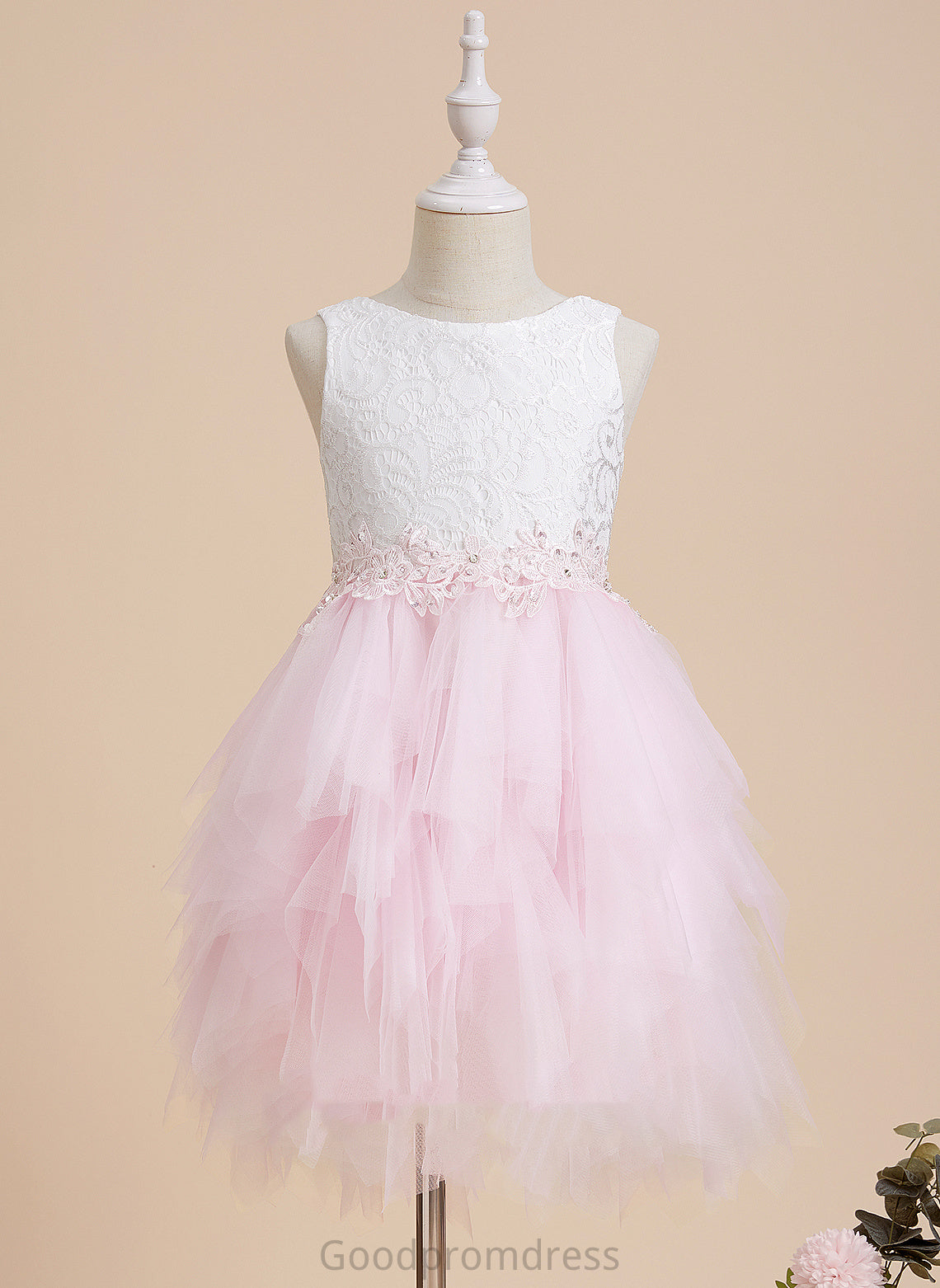 With - Back Knee-length Tulle/Lace Flower Neck Flower Girl Dresses Kristina Dress Sleeveless Scoop Ball-Gown/Princess Girl Lace/Beading/Sequins/V