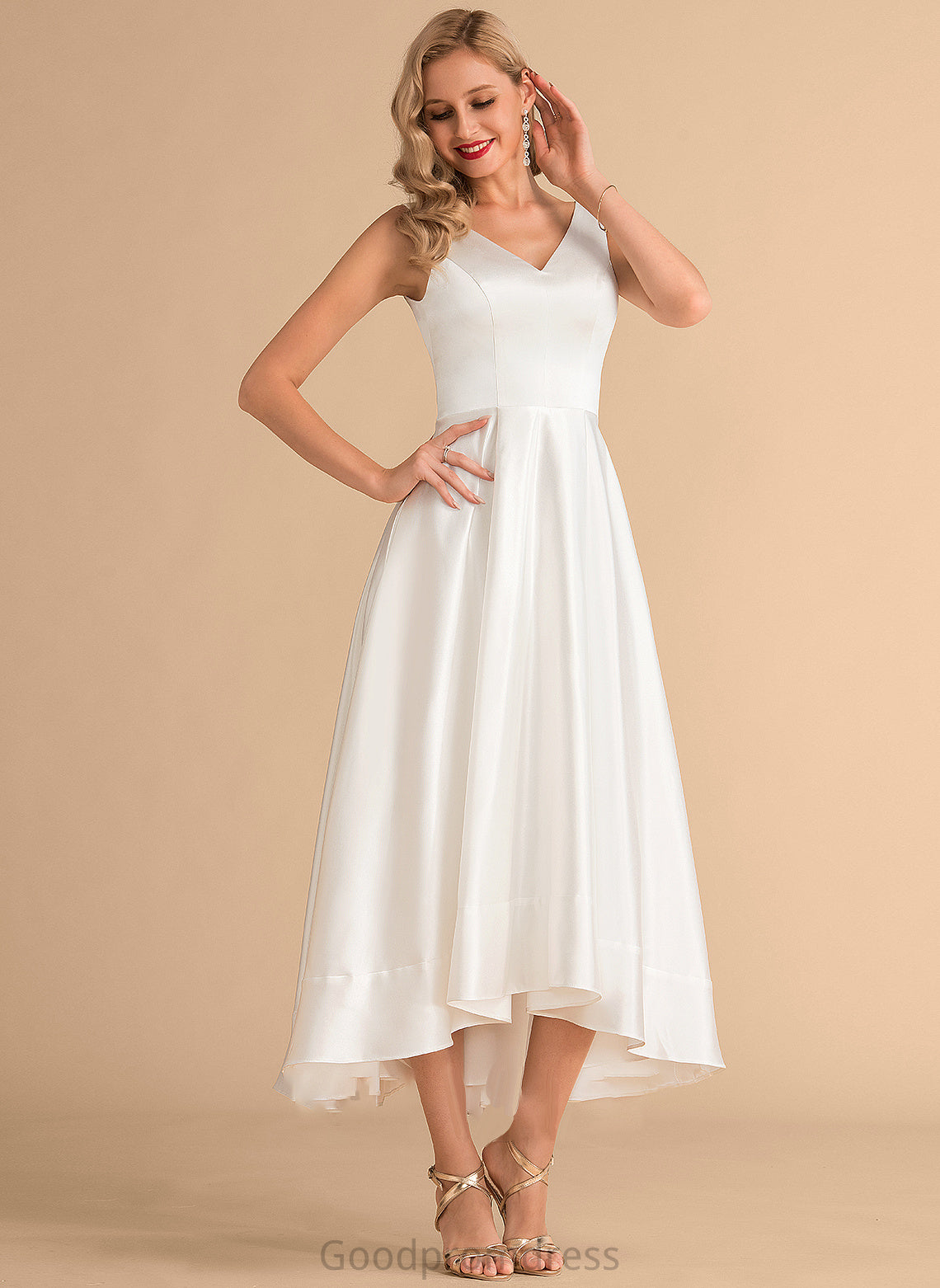 Satin A-Line Wedding Dresses Asymmetrical Wedding Madilyn Dress V-neck