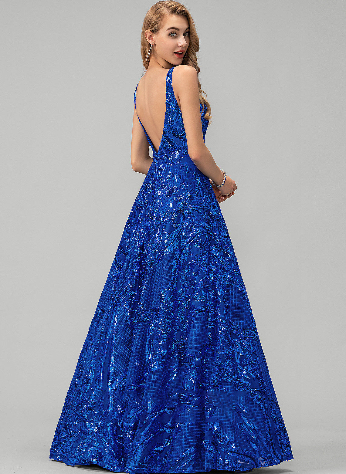 Josie Sequins V-neck With A-Line Floor-Length Prom Dresses Sequined