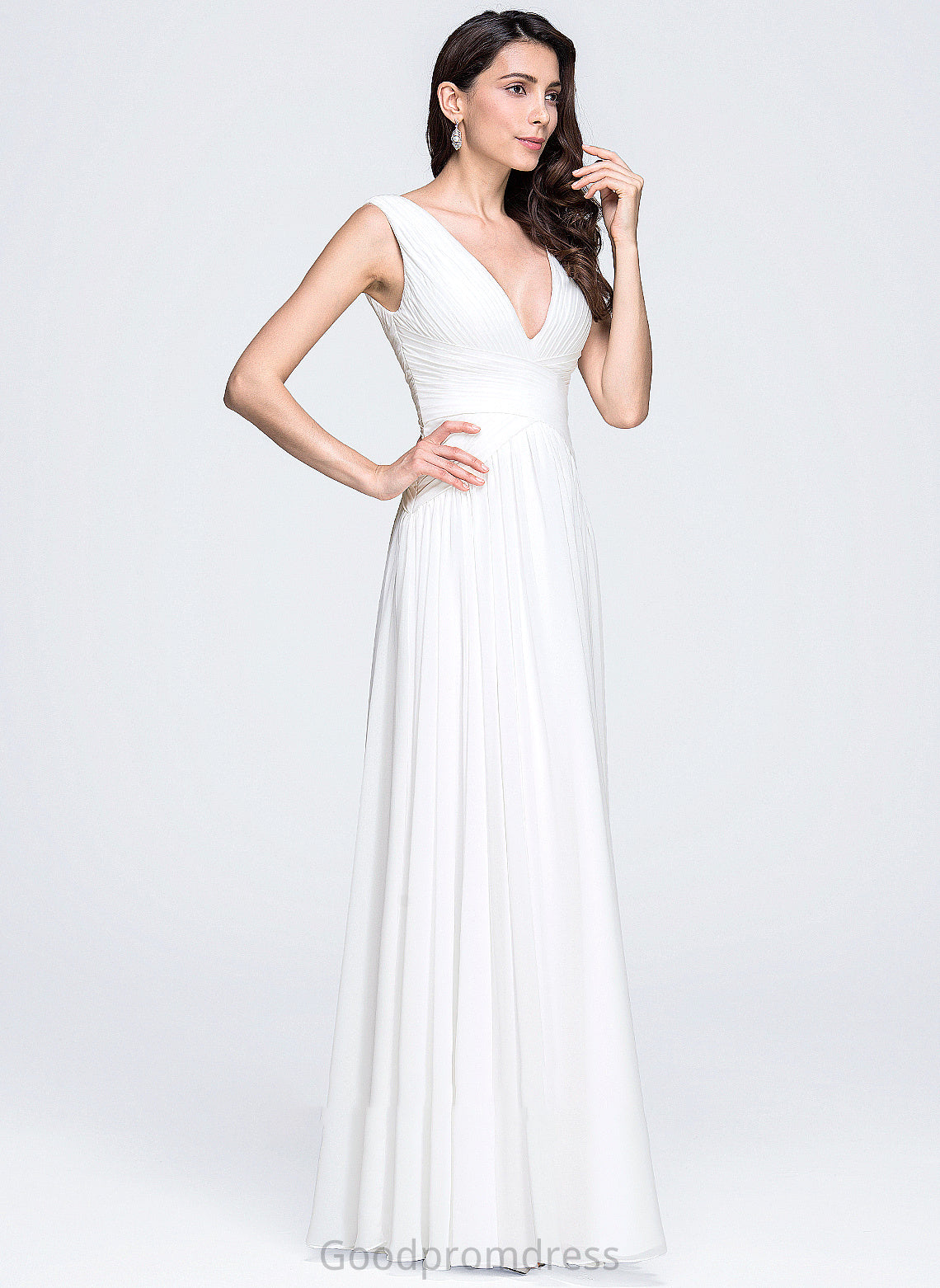 Floor-Length V-neck Ruffle Wedding Dresses With Wedding Muriel Chiffon Dress A-Line