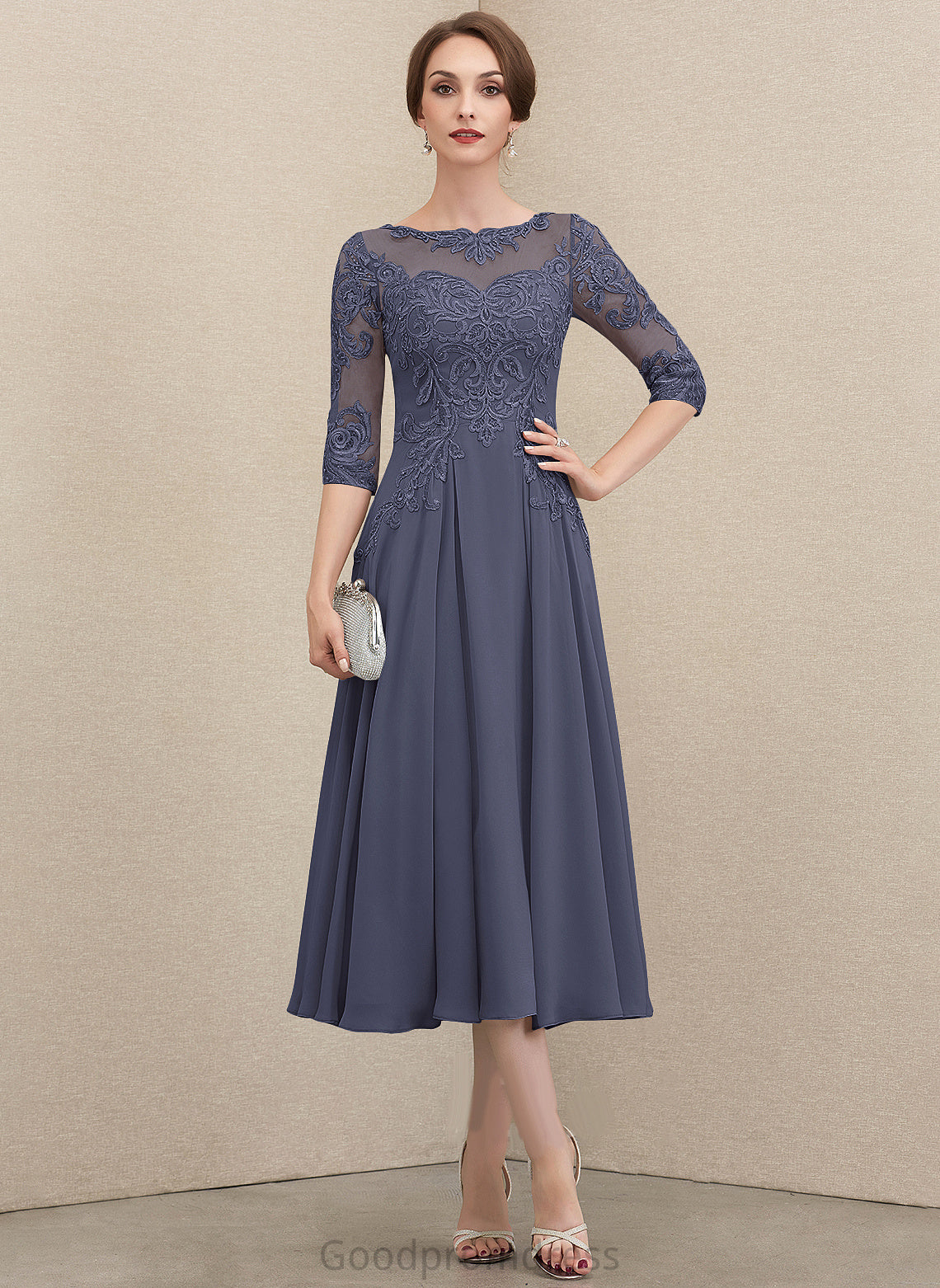 Dress Lace Sequins Bride Beading A-Line Scoop With Heather of Chiffon the Mother of the Bride Dresses Mother Neck Tea-Length