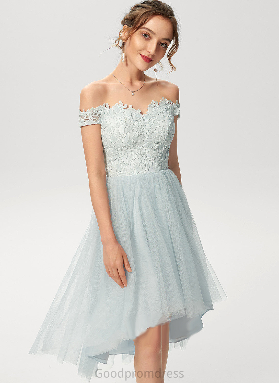 Dress Joanne Lace A-Line Tulle Cocktail Dresses Asymmetrical Off-the-Shoulder Cocktail