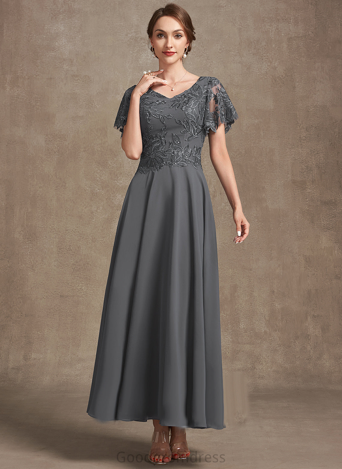 With A-Line V-neck Lace Mila Dress Ankle-Length the Mother of the Bride Dresses Chiffon Bride of Mother Sequins