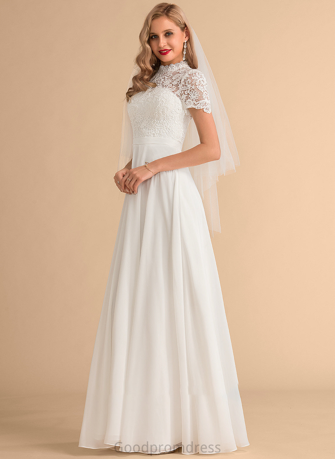 High Lace Dress A-Line Wedding Dresses Maliyah Neck Floor-Length Chiffon Wedding