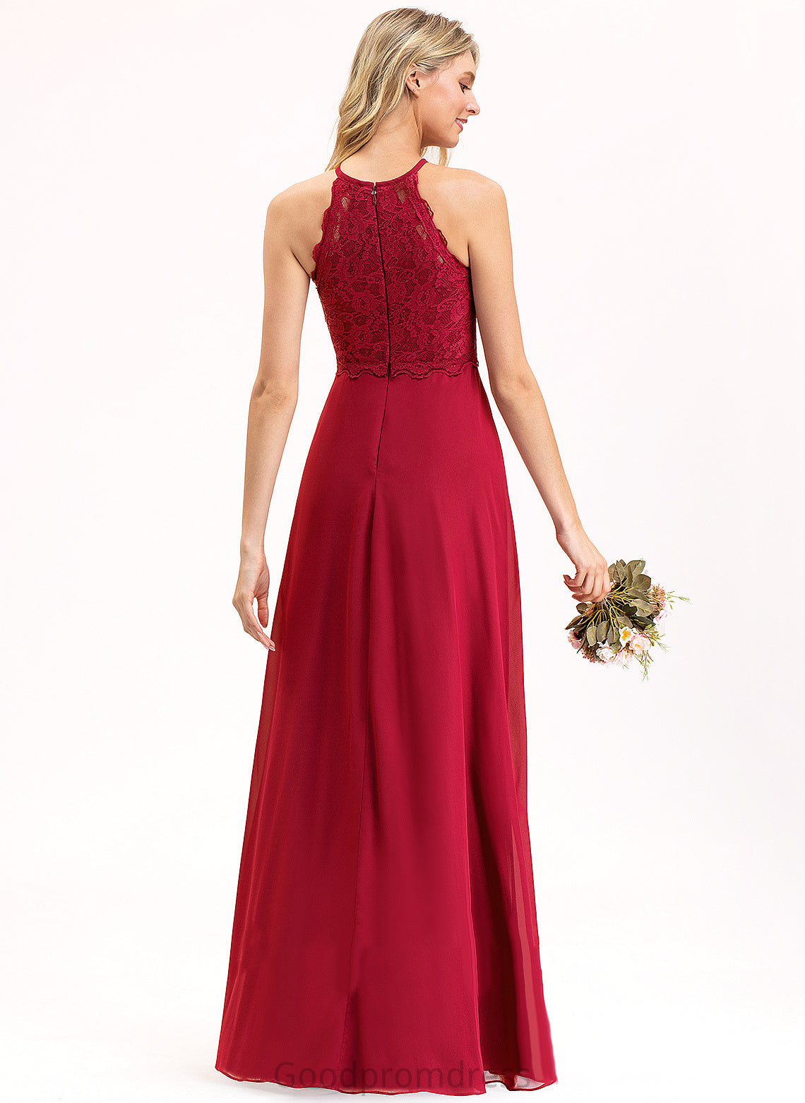 Scoop Length A-Line Silhouette Fabric Floor-Length Lace Neckline Straps&Sleeves Paula Floor Length A-Line/Princess Bridesmaid Dresses