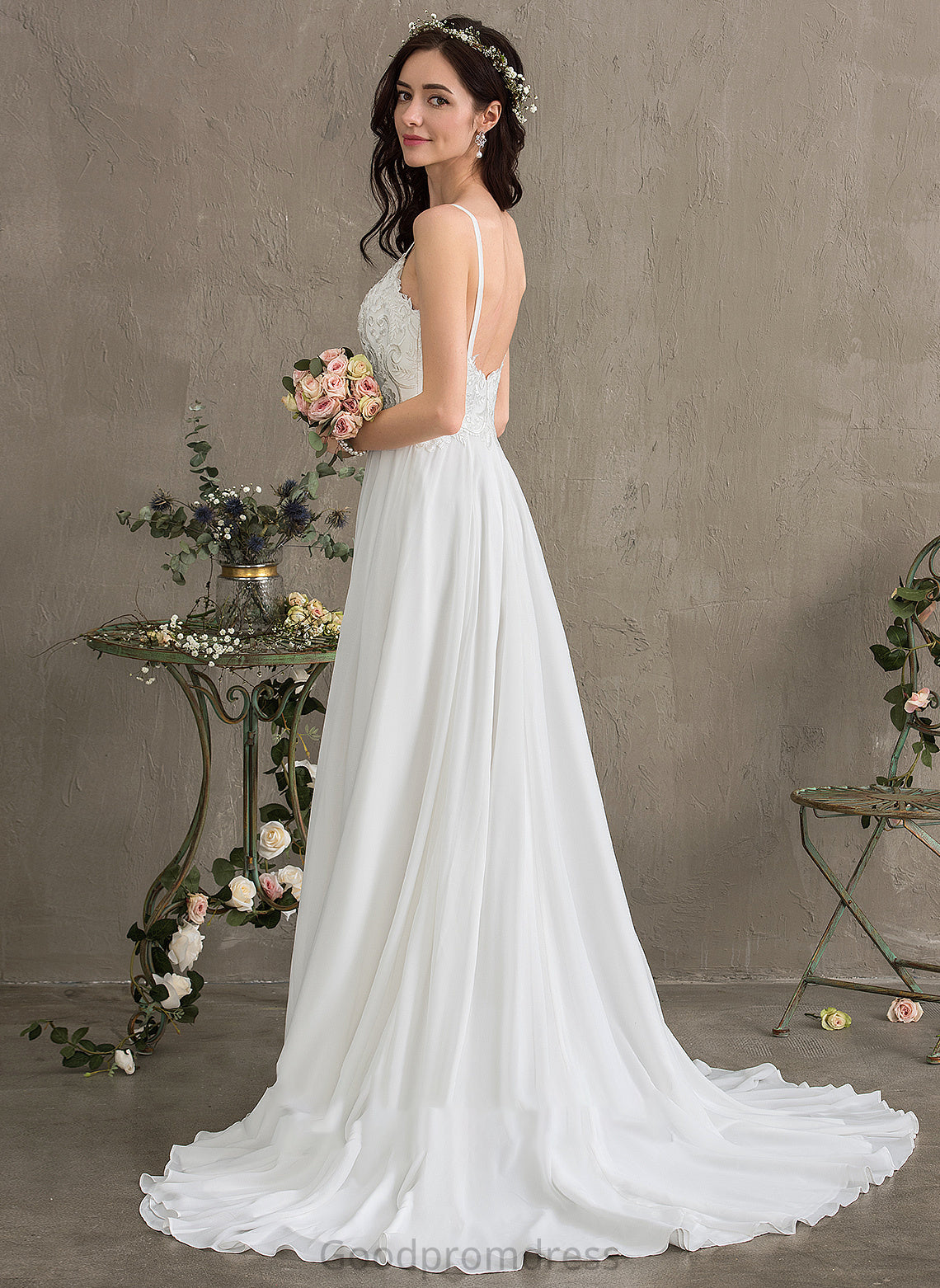 Wedding Sweetheart Dress Train Wedding Dresses A-Line Alexus Sweep Chiffon