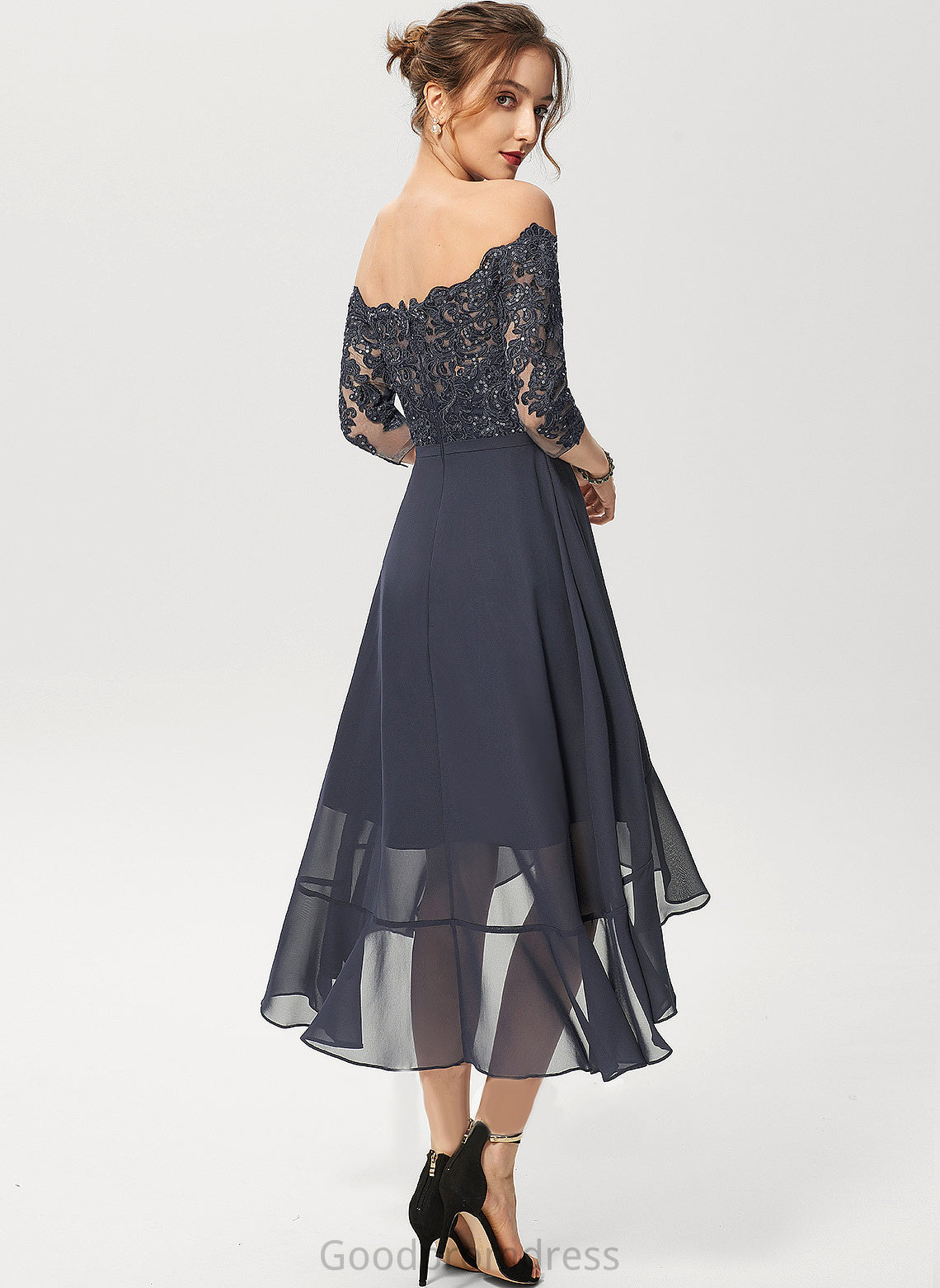 Sequins With Asymmetrical Nathalie Cocktail Dresses Off-the-Shoulder Chiffon A-Line Dress Cocktail Lace