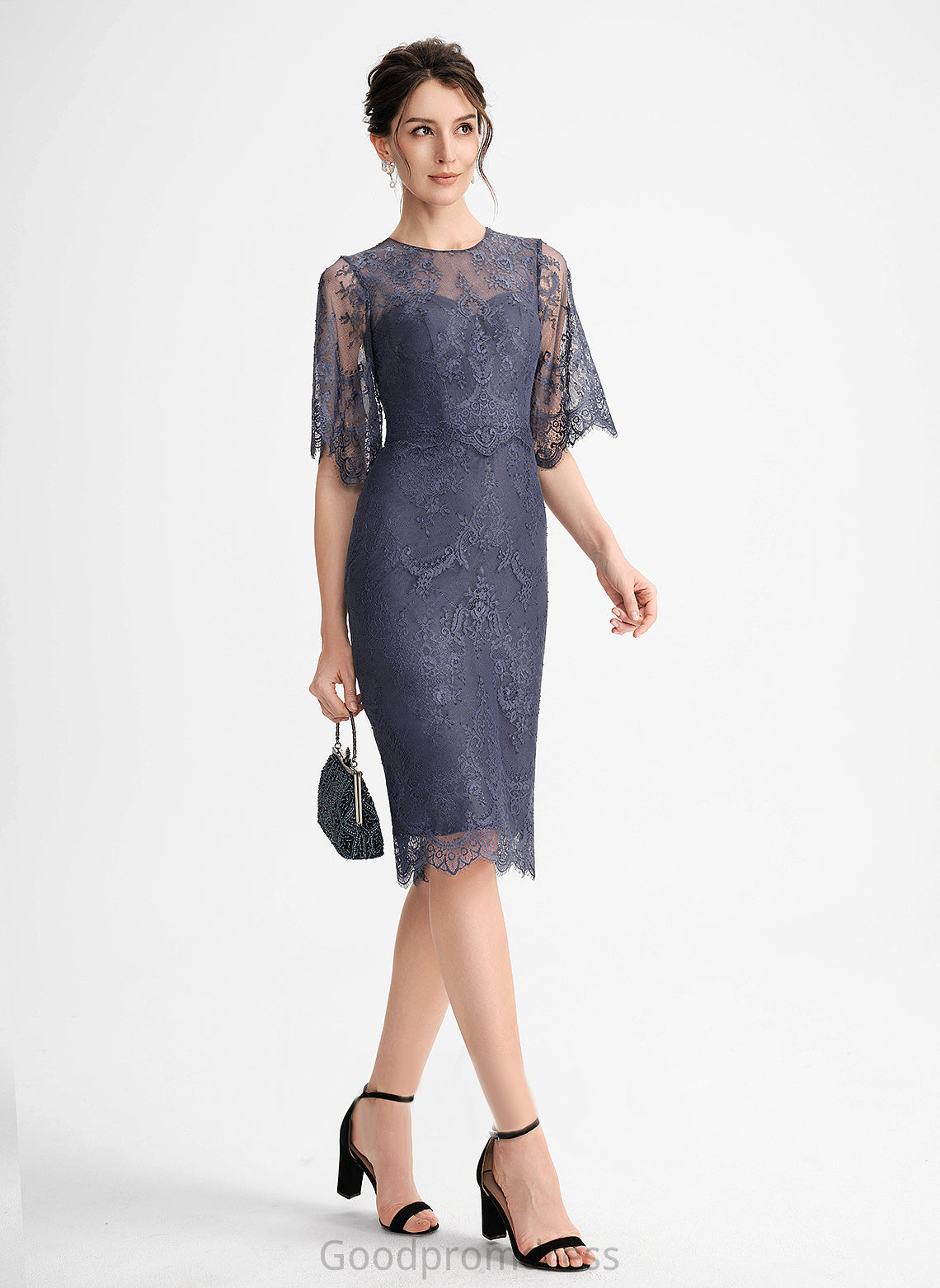 Lace Dress Nan Neck Lace Cocktail Sheath/Column With Knee-Length Scoop Cocktail Dresses