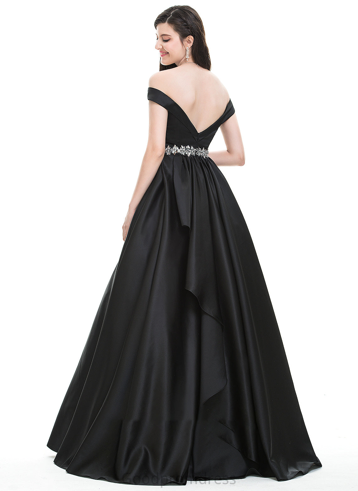 Satin Brylee Off-the-Shoulder Ball-Gown/Princess Beading Floor-Length With Prom Dresses