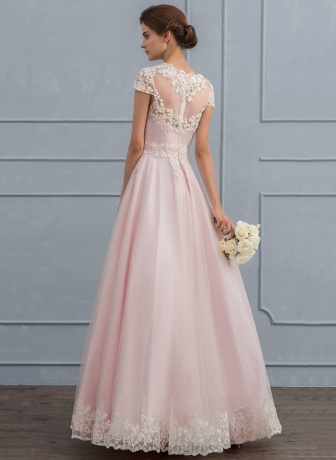 Jaylene Wedding Tulle Beading Dress Ball-Gown/Princess With V-neck Sequins Floor-Length Wedding Dresses