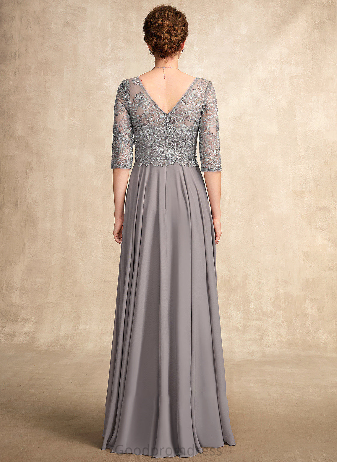 Lace Gloria Chiffon V-neck Bride of With Mother of the Bride Dresses Sequins the A-Line Floor-Length Dress Mother