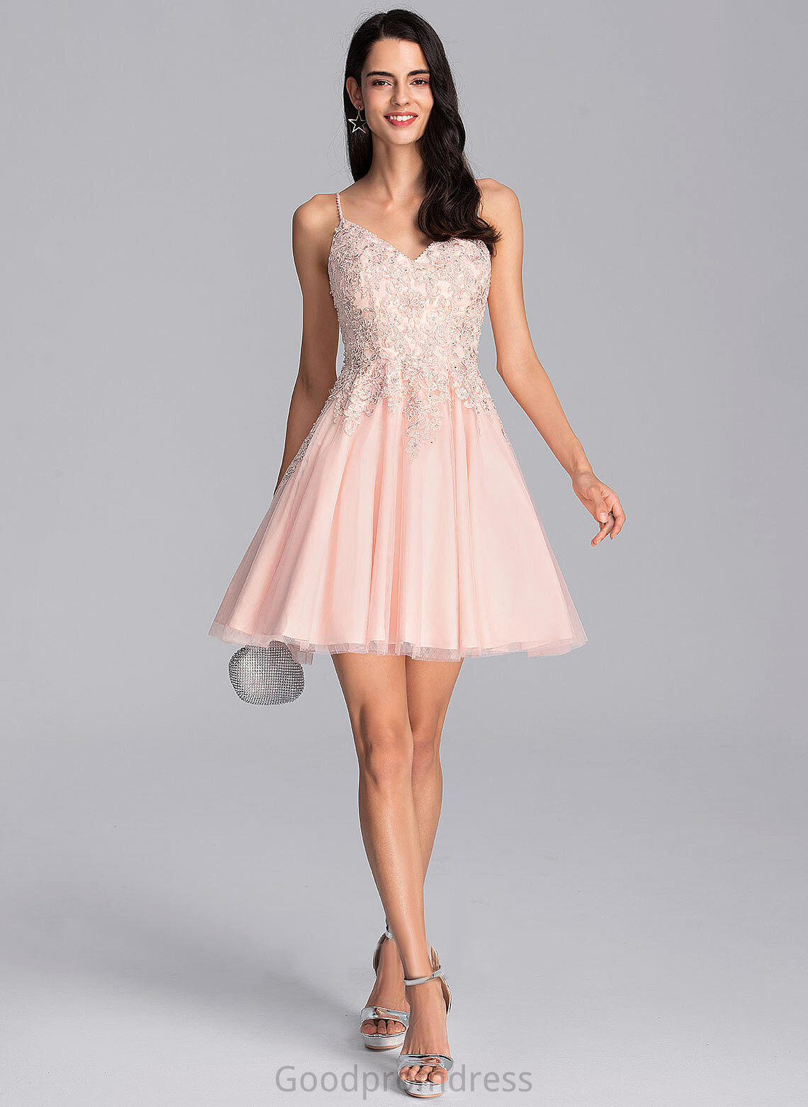 Ashanti Tulle Dress Homecoming Dresses Lace Homecoming A-Line Beading V-neck Short/Mini With