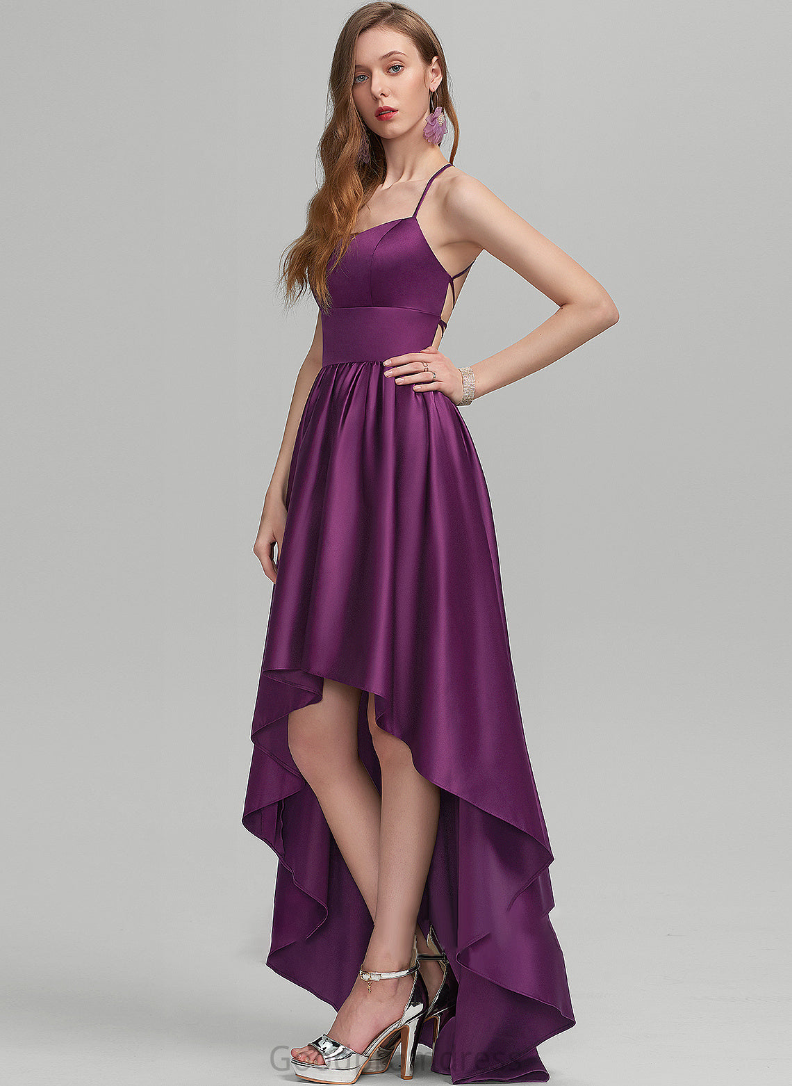 Asymmetrical Ball-Gown/Princess Satin Square Prom Dresses Neckline Mireya