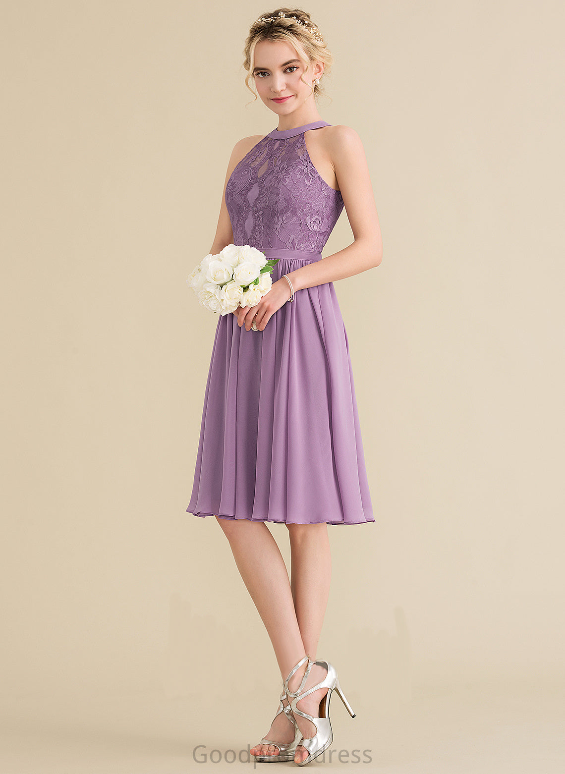 Scoop Chiffon Knee-Length Homecoming Dress Lace Homecoming Dresses A-Line Lace Neck With Ada