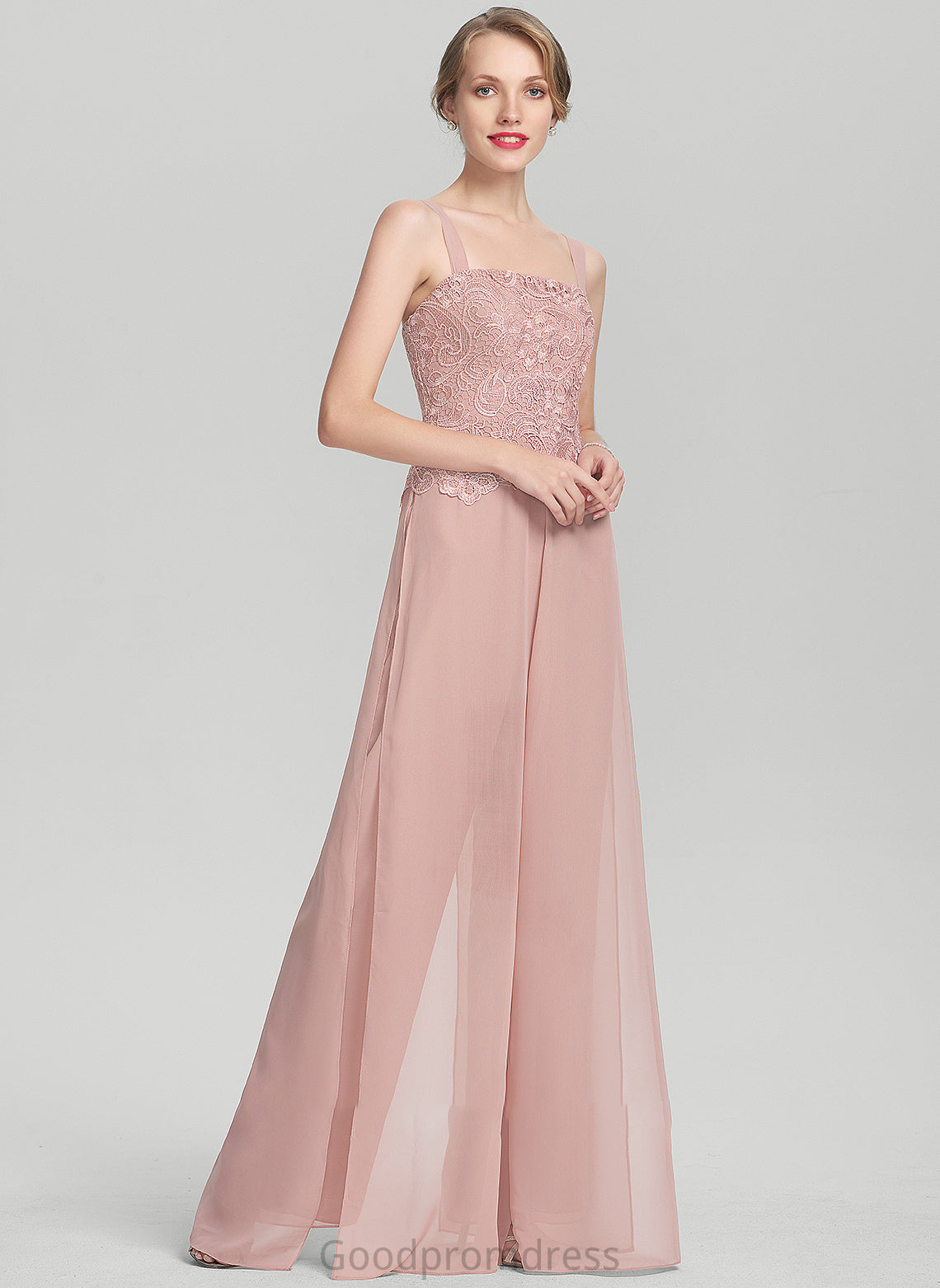 Mother Helen Jumpsuit/Pantsuit the Bride Lace Mother of the Bride Dresses Neckline Dress of Square Chiffon Floor-Length