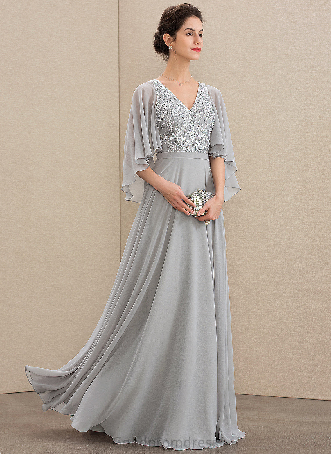 of Lace the With Eden Mother of the Bride Dresses Beading Mother Chiffon A-Line Bride Dress V-neck Floor-Length Sequins