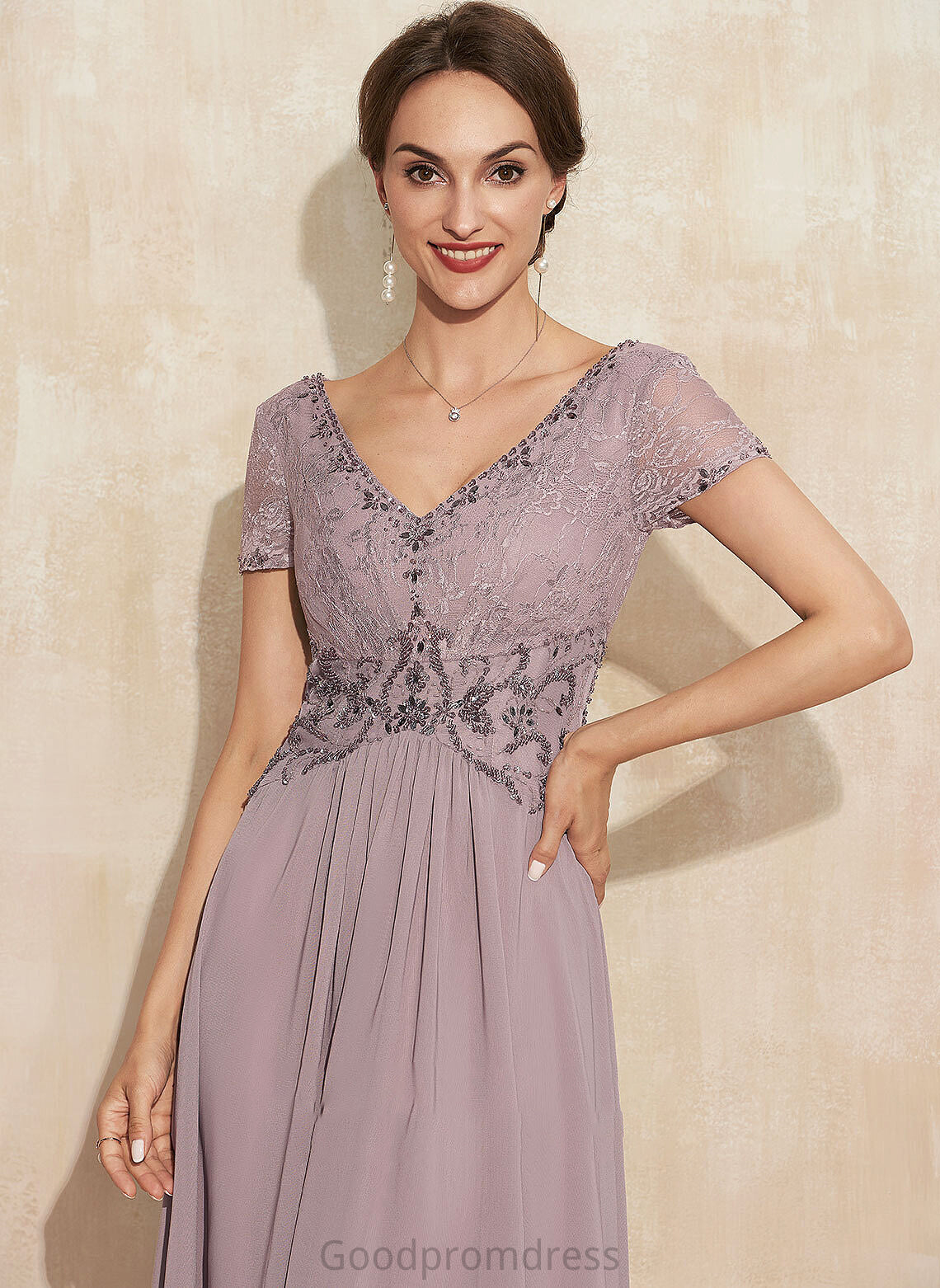 V-neck Lace Mother of the Bride Dresses Dress With Mother Karina Chiffon Beading the Bride A-Line of Asymmetrical