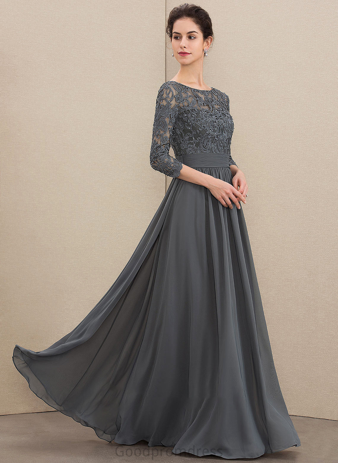 Felicity Neck Scoop of Chiffon the A-Line Mother of the Bride Dresses Sequins Mother Dress Beading Lace Ruffle Bride With Floor-Length