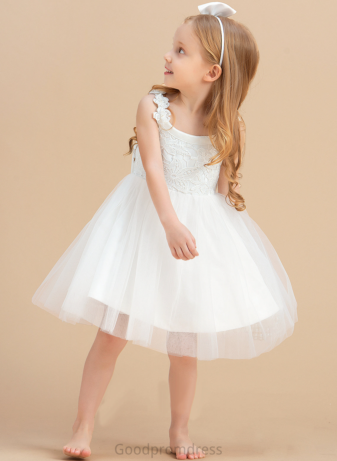 A-Line With Girl Knee-length Flower Flower Girl Dresses Scoop Sleeveless Flower(s)/V Neck Dress Iyana Back Satin/Tulle/Lace -