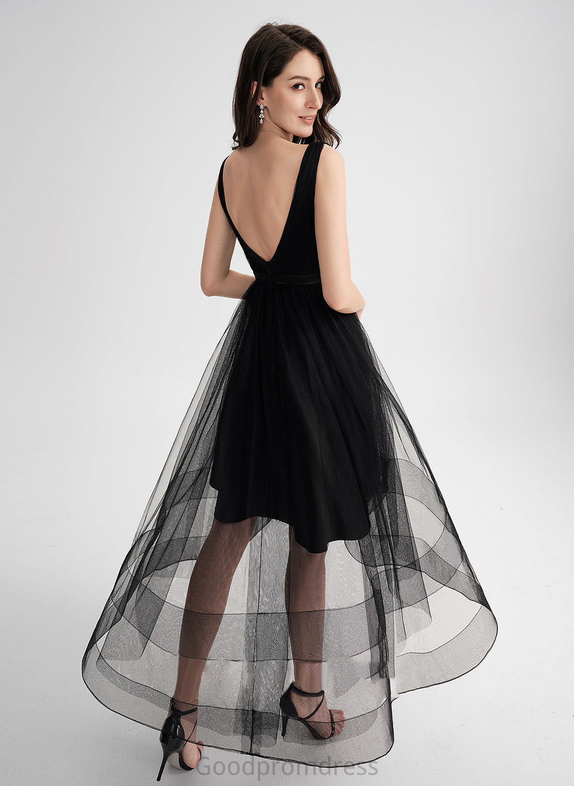 V-neck A-Line Cocktail Dresses With Asymmetrical Dress Tulle Cocktail Sequins Lace Jaylah