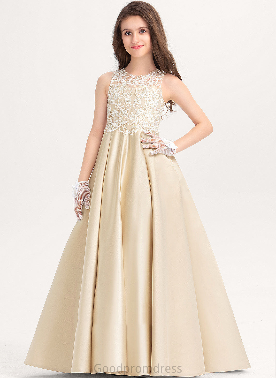 Neck Floor-Length Junior Bridesmaid Dresses Ball-Gown/Princess Scoop Satin Lace Katelynn