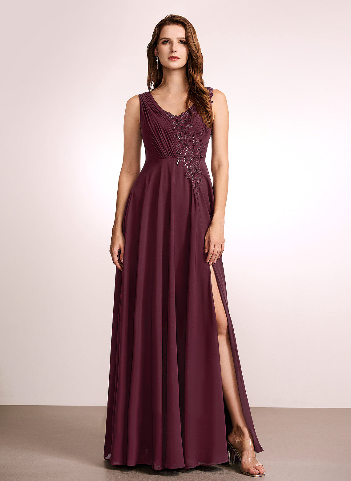 Length Embellishment Neckline Fabric Lace Silhouette Floor-Length A-Line V-neck Nia Floor Length Scoop Bridesmaid Dresses