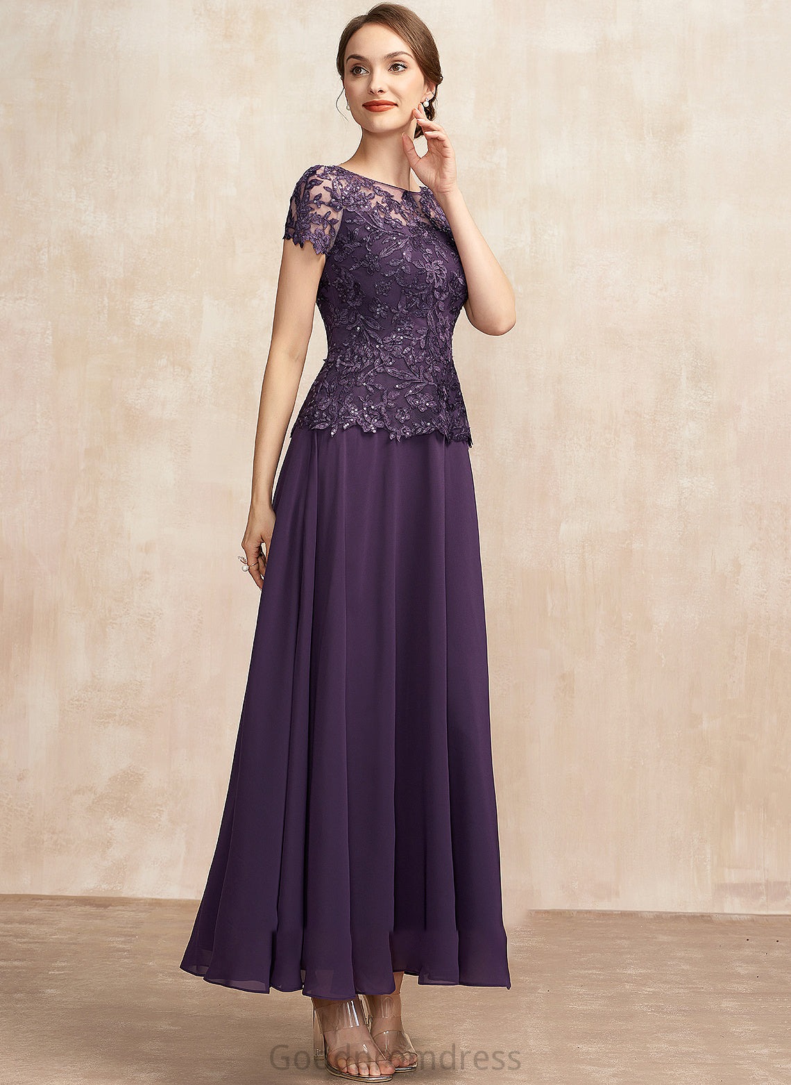 the Ankle-Length Scoop of Chiffon Neck With Mother of the Bride Dresses Bride Lace Sequins Dress Mother Katelynn A-Line