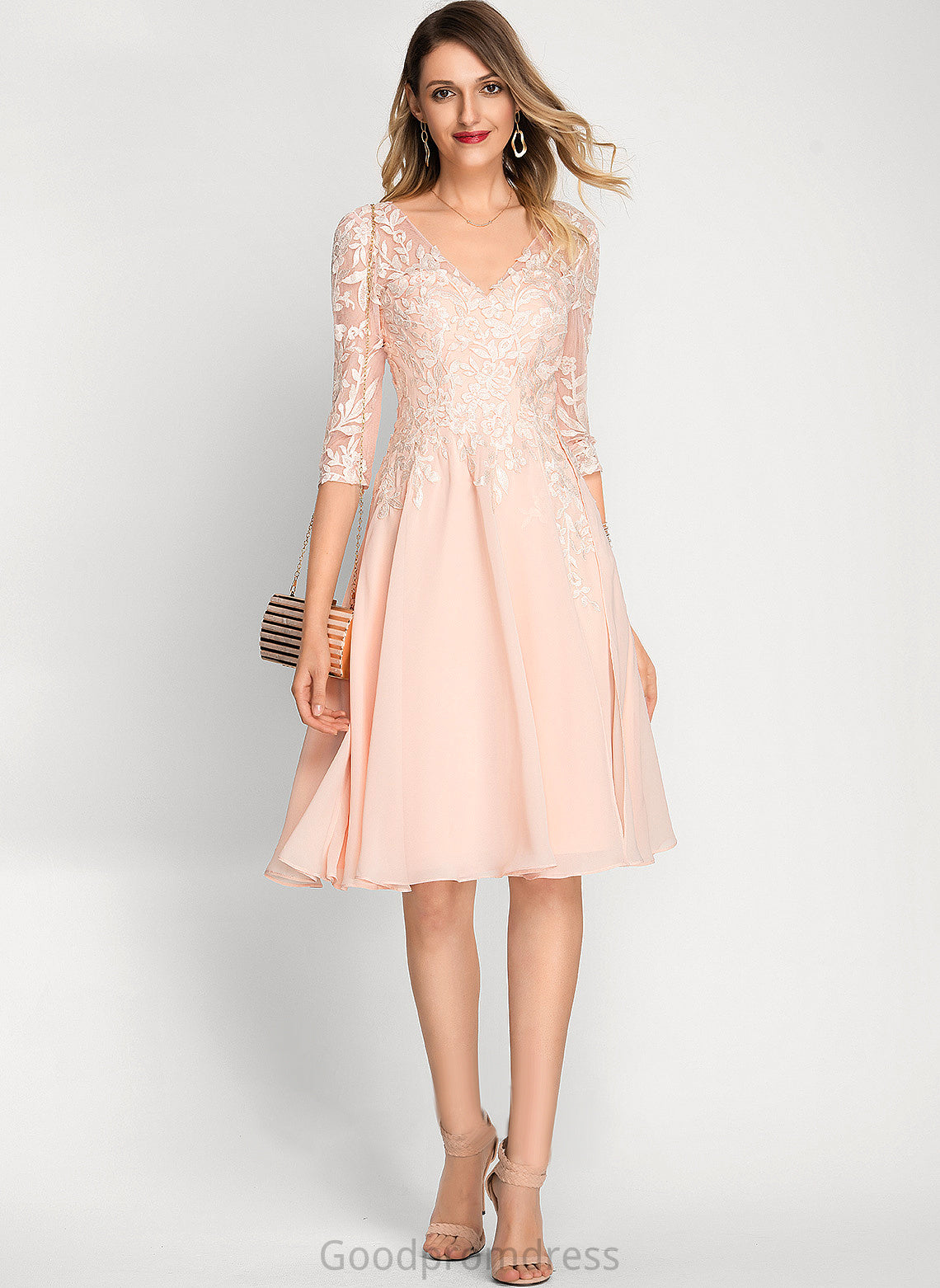 A-Line Cocktail With Lace Knee-Length Sequins Cocktail Dresses Brylee V-neck Chiffon Dress