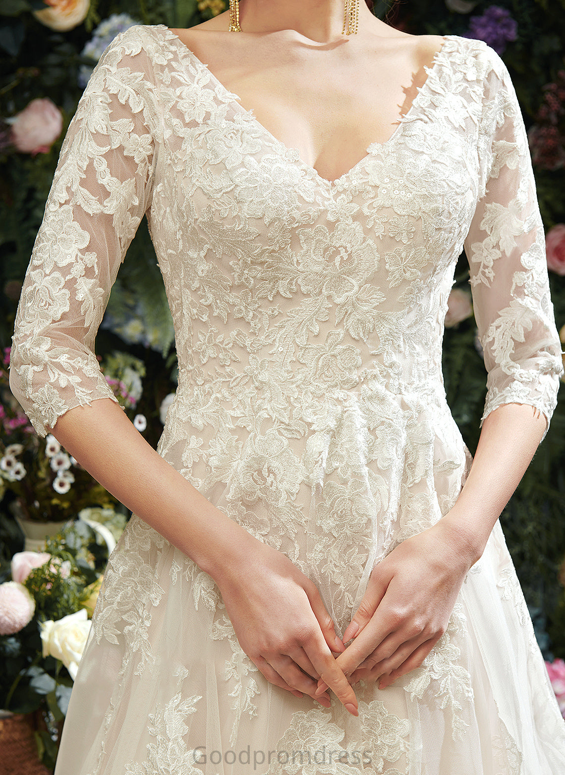 With Train Court V-neck Wedding A-Line Dress Kennedy Wedding Dresses Sequins