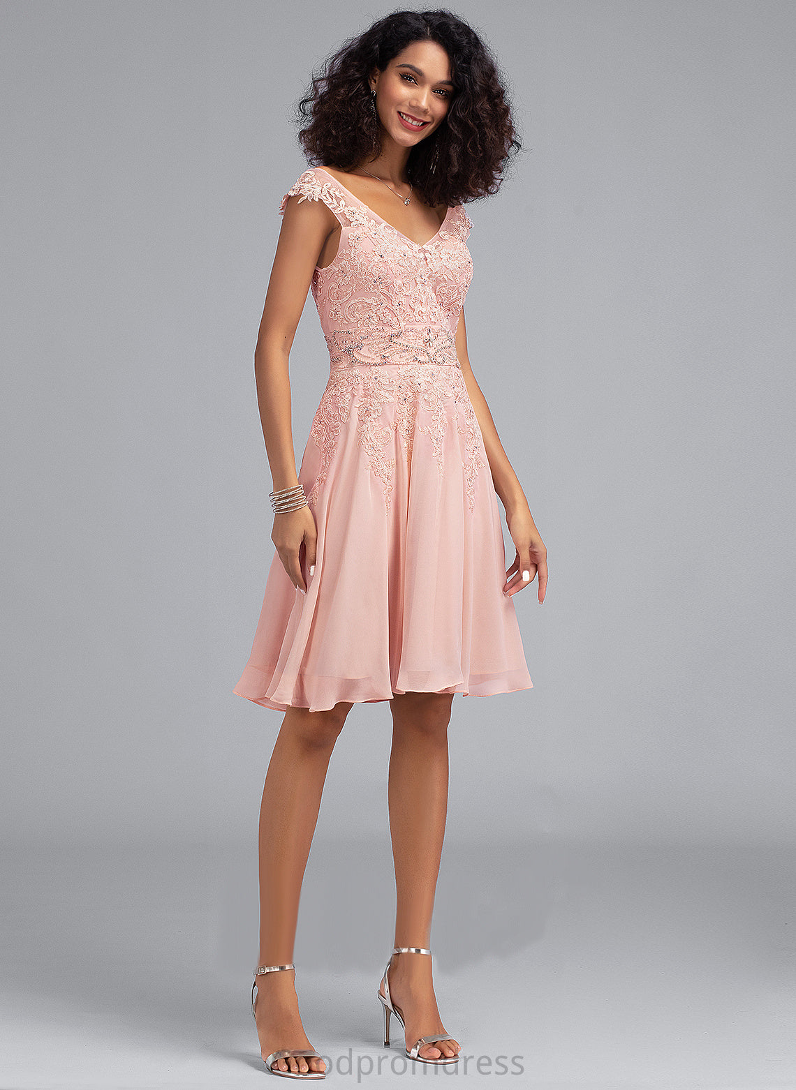 With Homecoming Dress V-neck Lace Knee-Length Chiffon Jaslyn A-Line Homecoming Dresses Beading