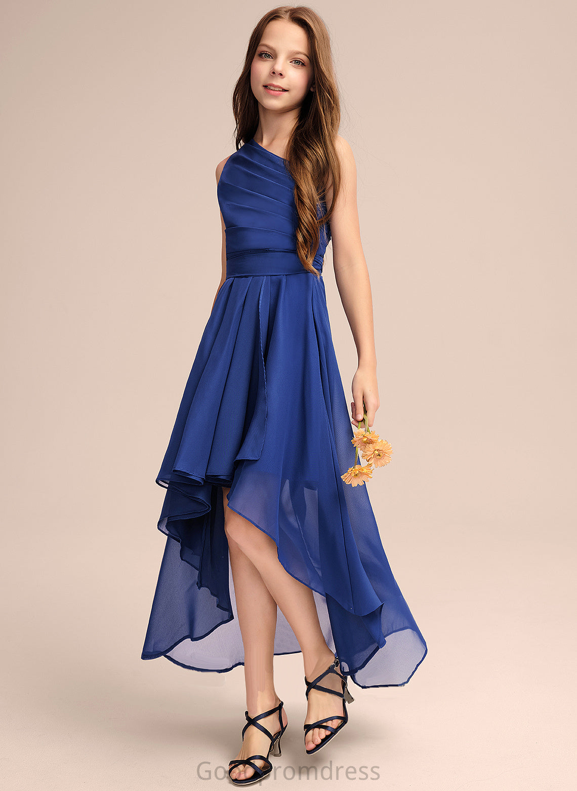 Hilda One-Shoulder With A-Line Asymmetrical Chiffon Ruffles Bow(s) Junior Bridesmaid Dresses