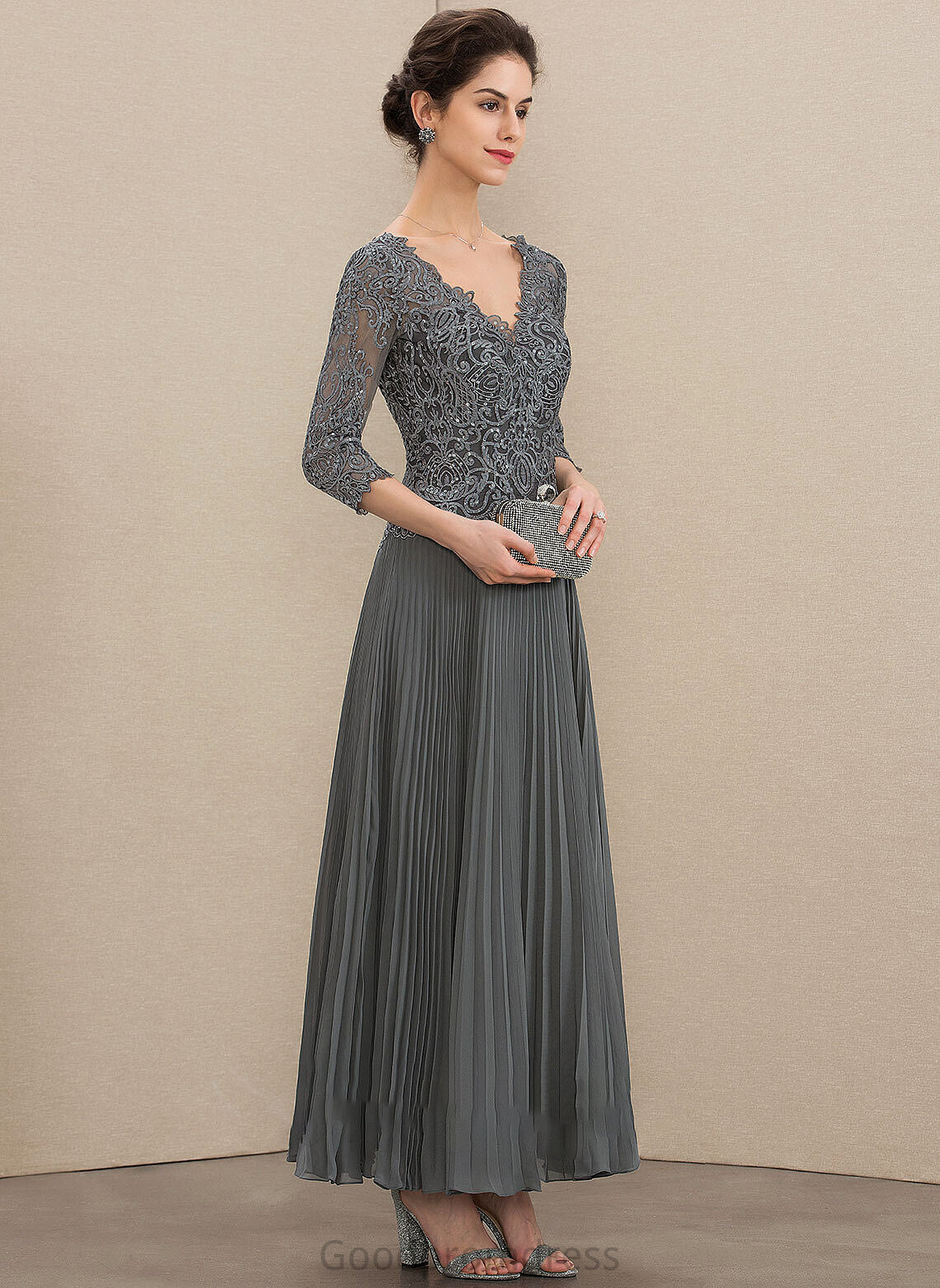 the Bride Rosemary Chiffon Dress Ankle-Length Pleated Sequins A-Line With Mother of the Bride Dresses of Mother V-neck Lace