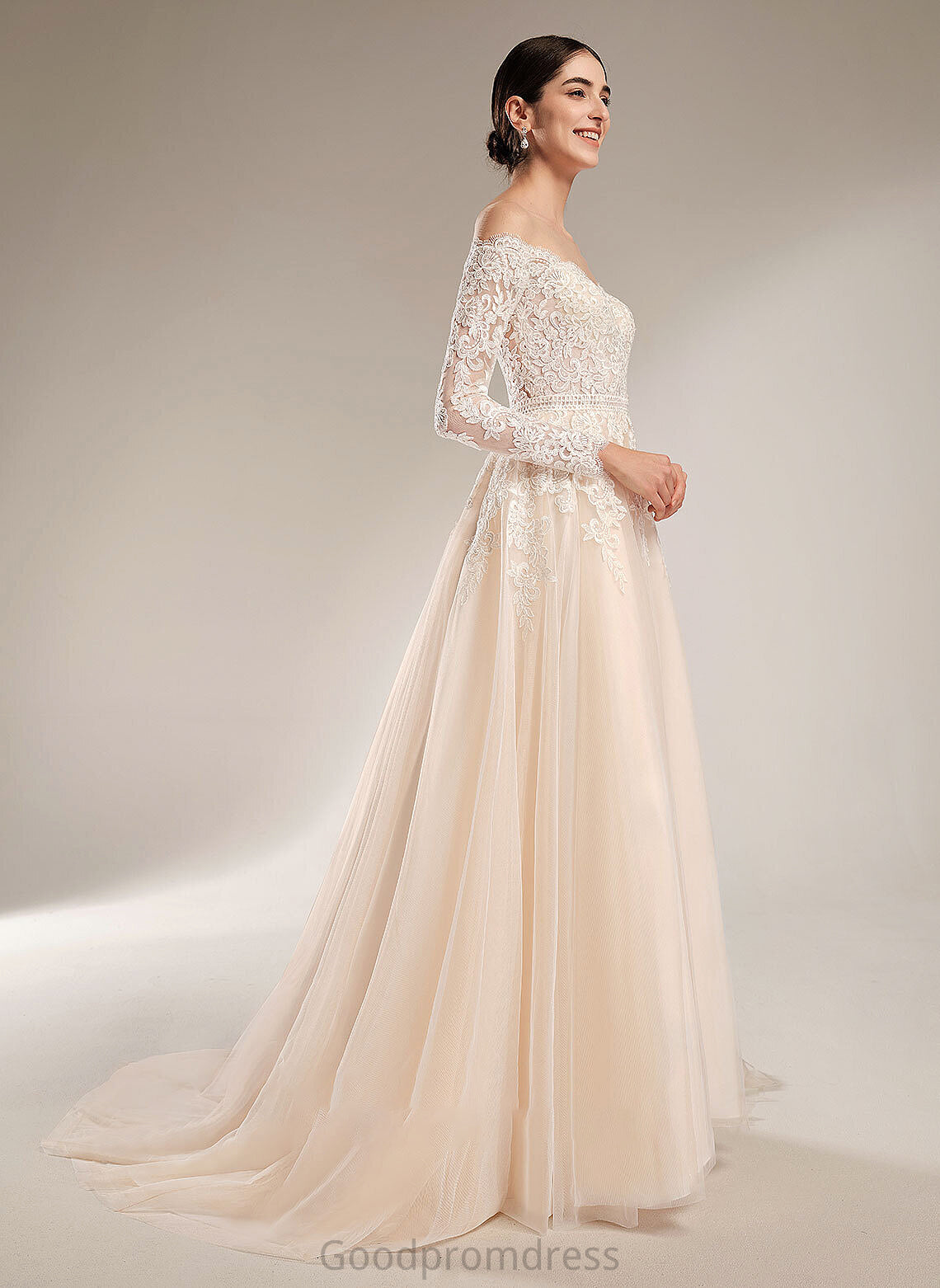 With Sequins Train Arielle Wedding Wedding Dresses Ball-Gown/Princess Chapel Illusion Dress