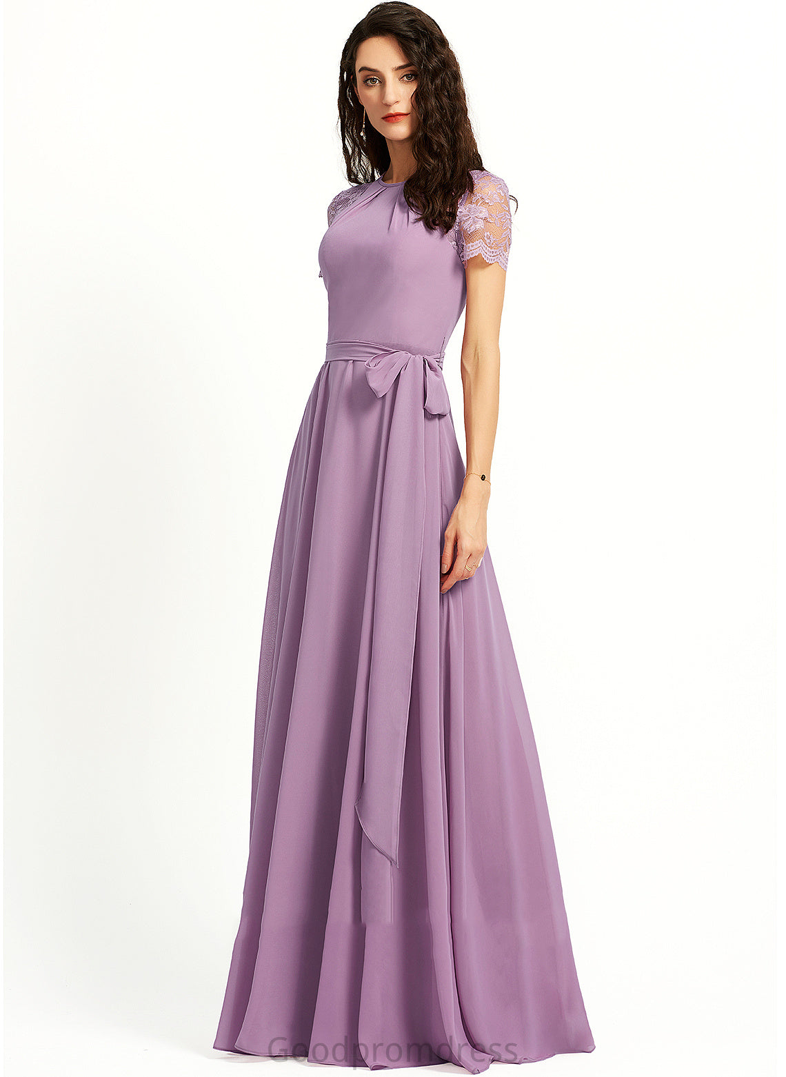 Fabric A-Line Lace Straps Length ScoopNeck Silhouette Floor-Length Neckline Zion Scoop Sleeveless Bridesmaid Dresses