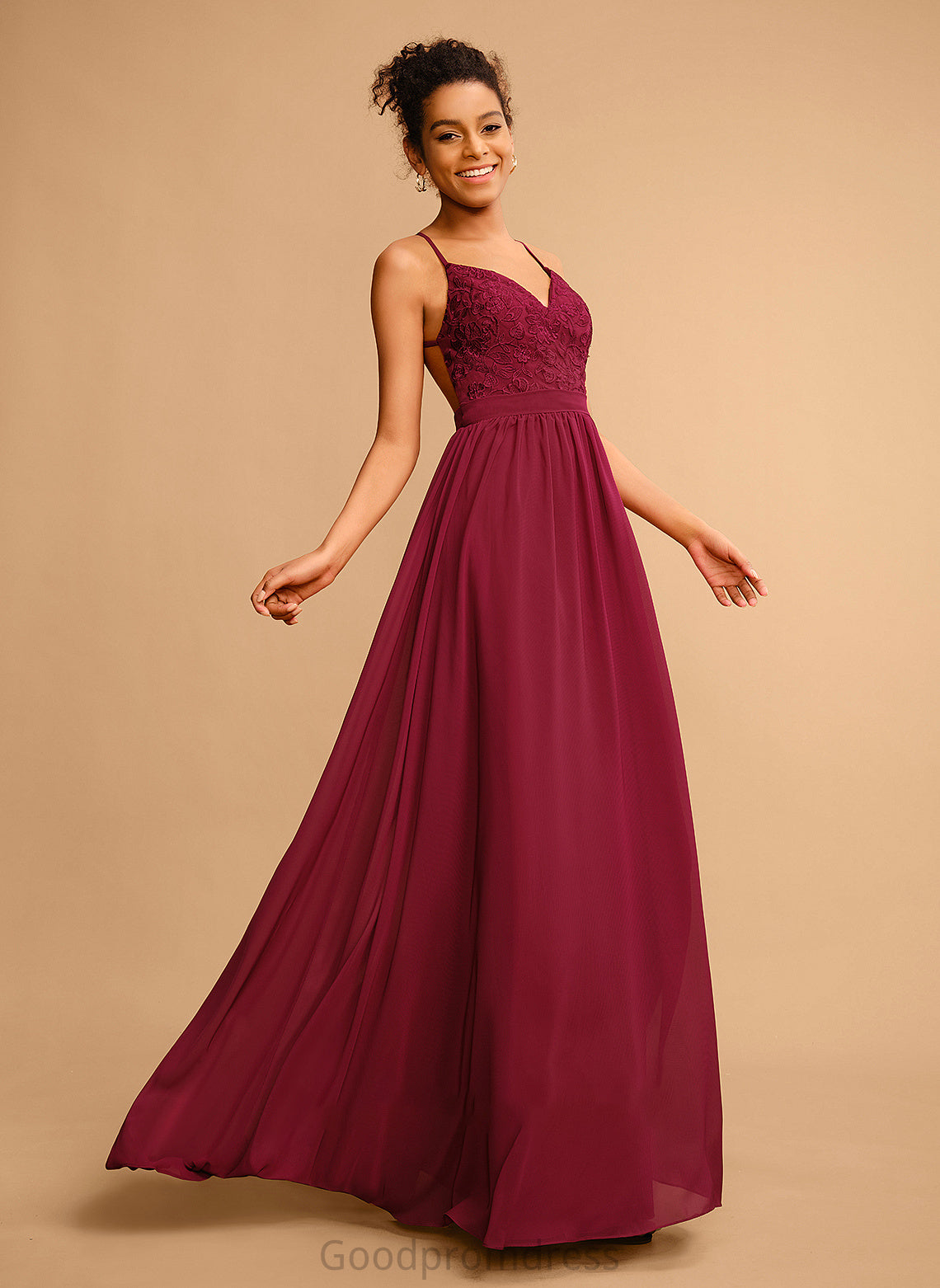 With Cheyenne Prom Dresses A-Line Lace Floor-Length V-neck Chiffon