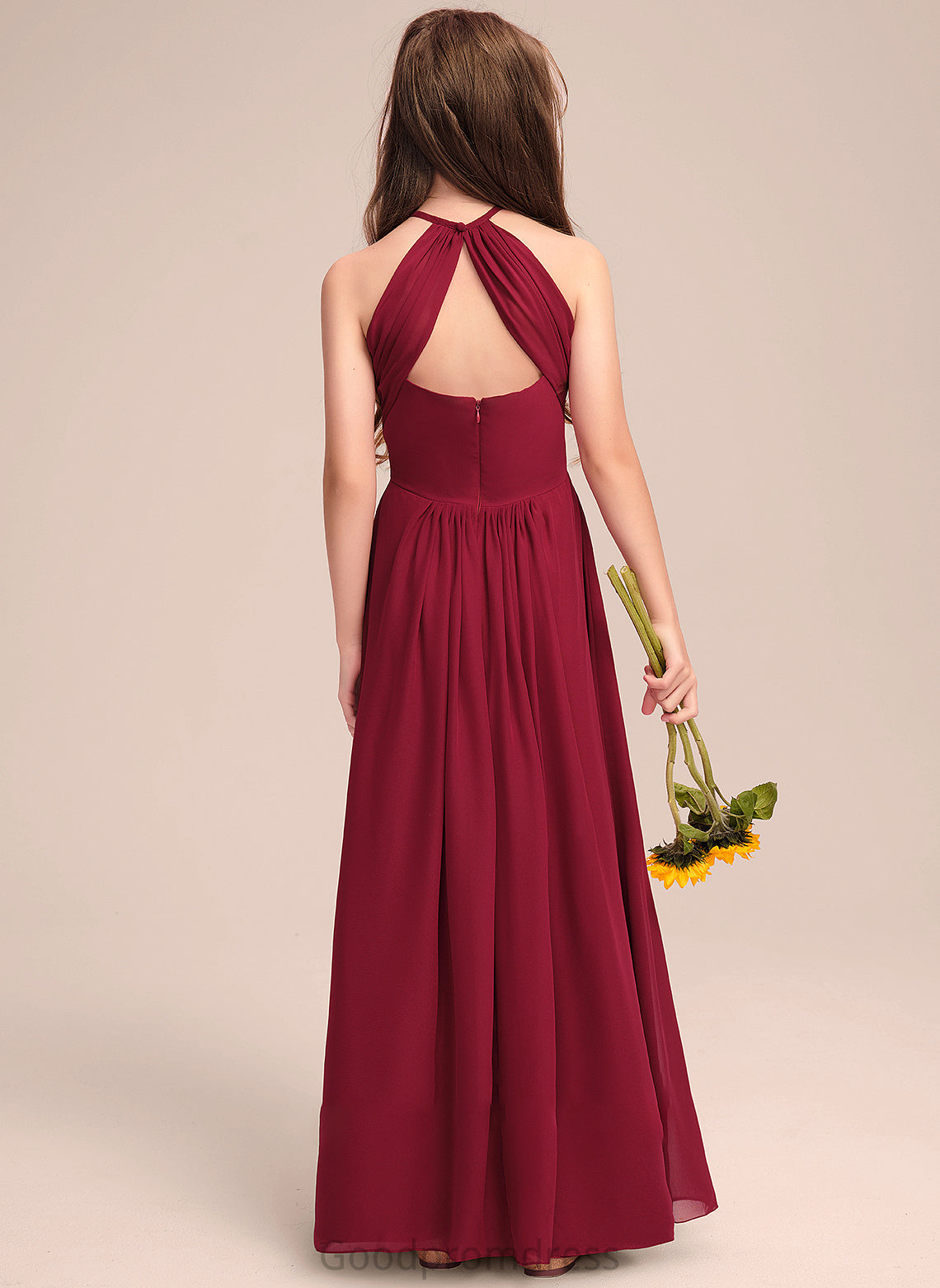 Junior Bridesmaid Dresses Neck A-Line Akira Chiffon Floor-Length Scoop