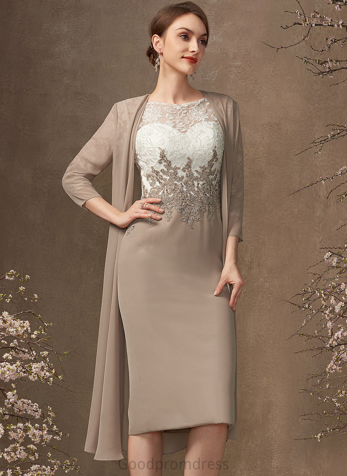 Mother of the Bride Dresses Mother Bride Neck Dress the Chiffon Scoop Lace of Sheath/Column Knee-Length Damaris