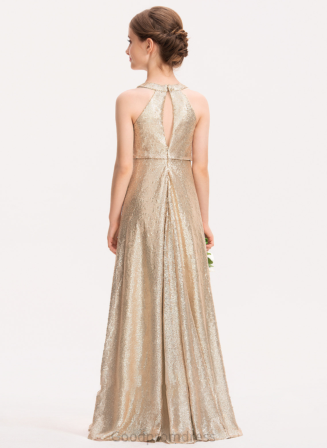 Noelle A-Line Scoop Neck Sequined Floor-Length Junior Bridesmaid Dresses