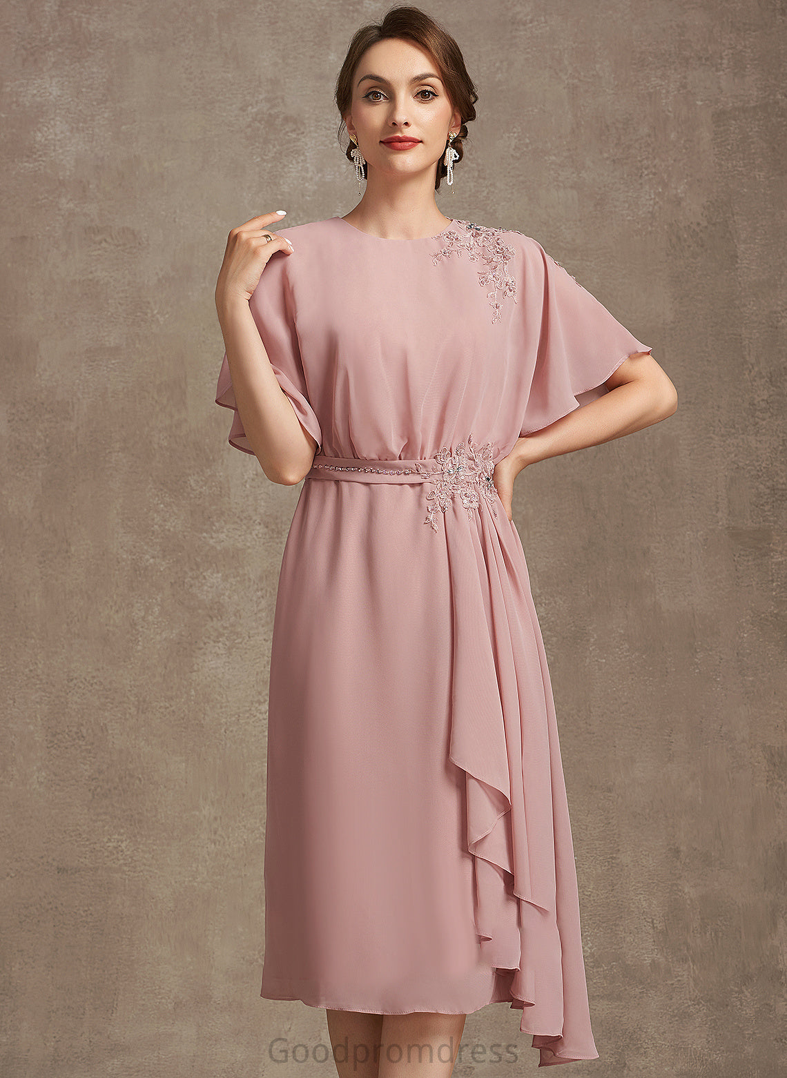 Bride Dress Sheath/Column With Jordan Neck Scoop Knee-Length the Appliques Chiffon of Mother of the Bride Dresses Lace Mother