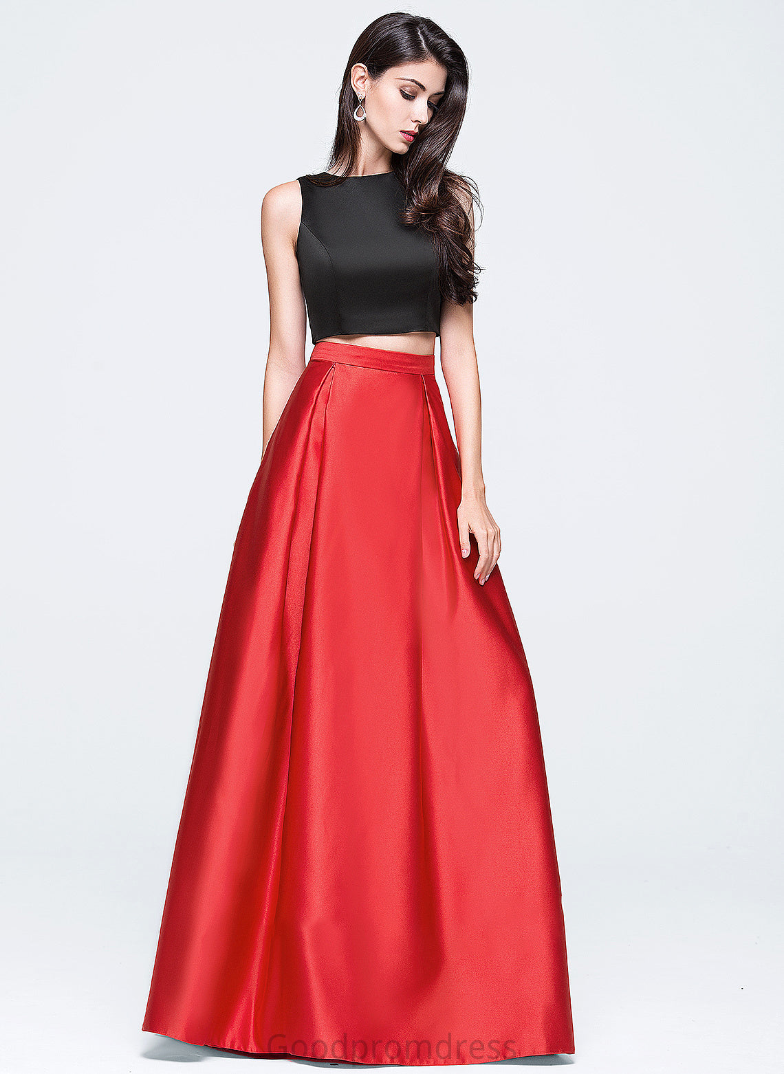 Floor-Length Scoop With Elliana Satin Pockets Prom Dresses Neck Ball-Gown/Princess