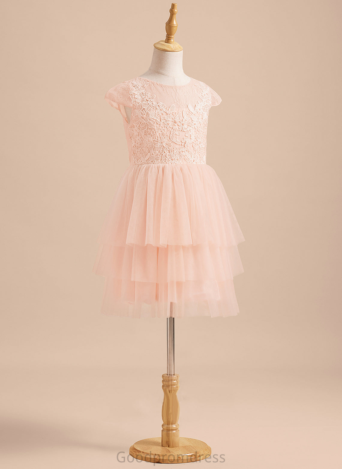 Knee-length - Damaris Flower Girl Dresses A-Line Back Flower Dress Girl Tulle With Scoop Lace/V Short Neck Sleeves