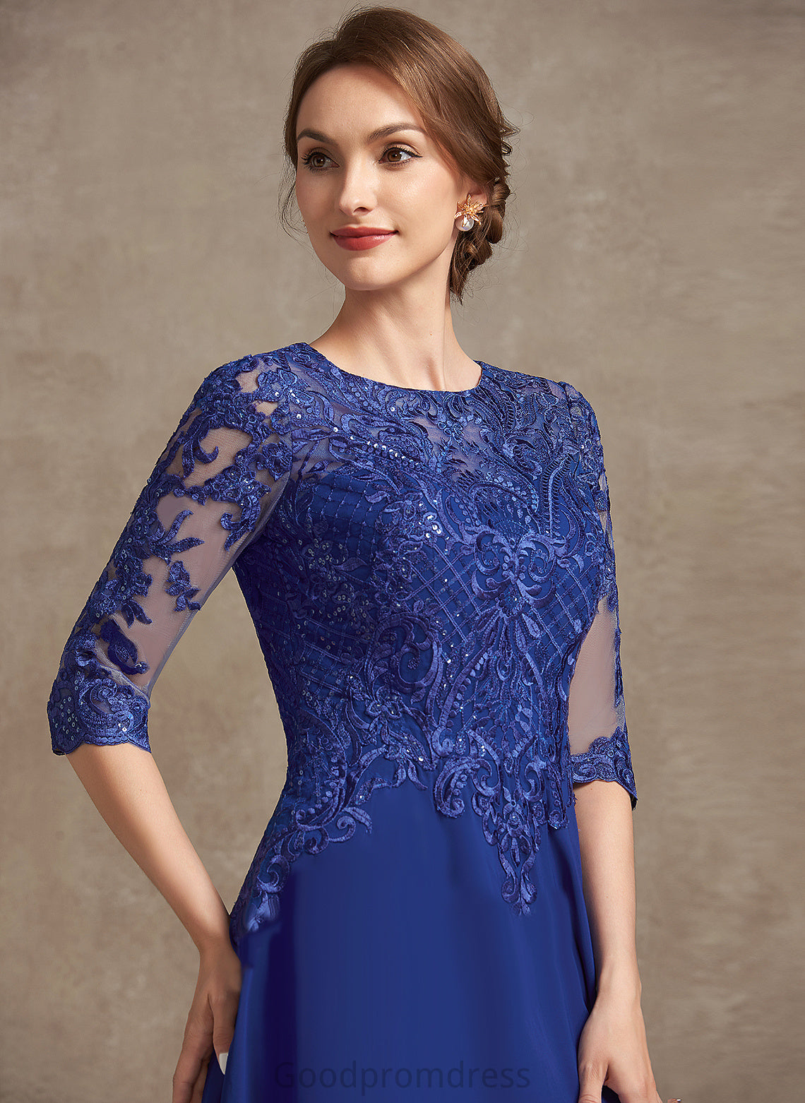 Sequins With Tea-Length of Scoop Dress Mother of the Bride Dresses Bride Mother Neck Chiffon A-Line Lainey the Lace