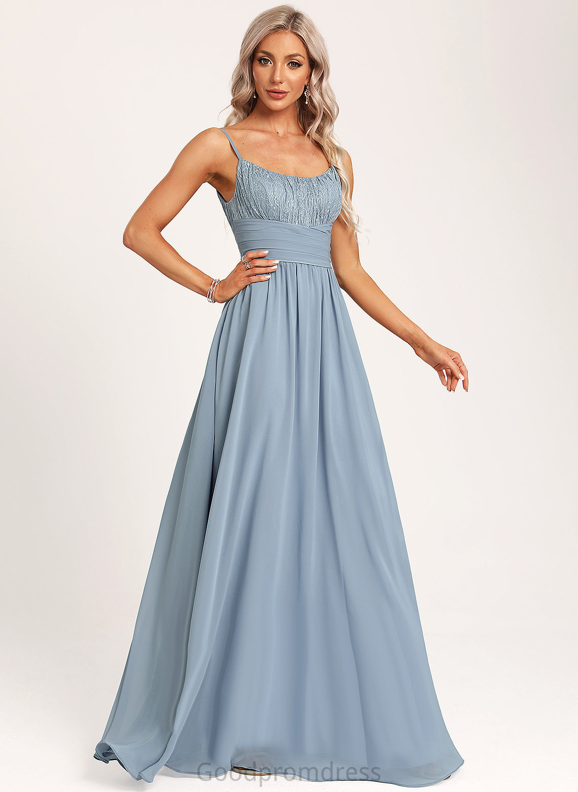 Lace A-Line Fabric Silhouette Floor-Length Neckline Straps&Sleeves Length Scoop Lina Bridesmaid Dresses