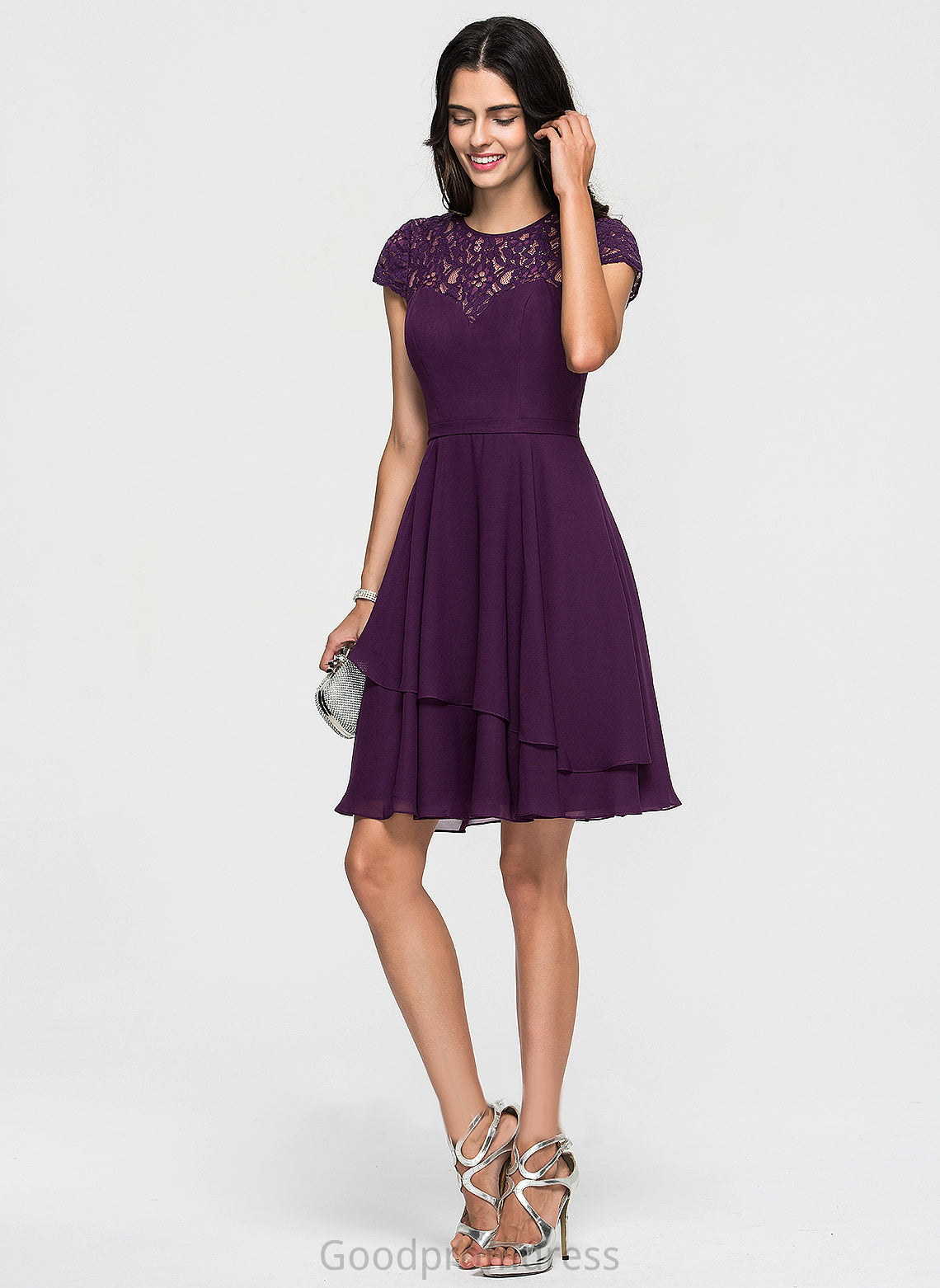 Scoop Homecoming Neck Lilianna Homecoming Dresses With Ruffles Knee-Length Lace Chiffon A-Line Cascading Dress