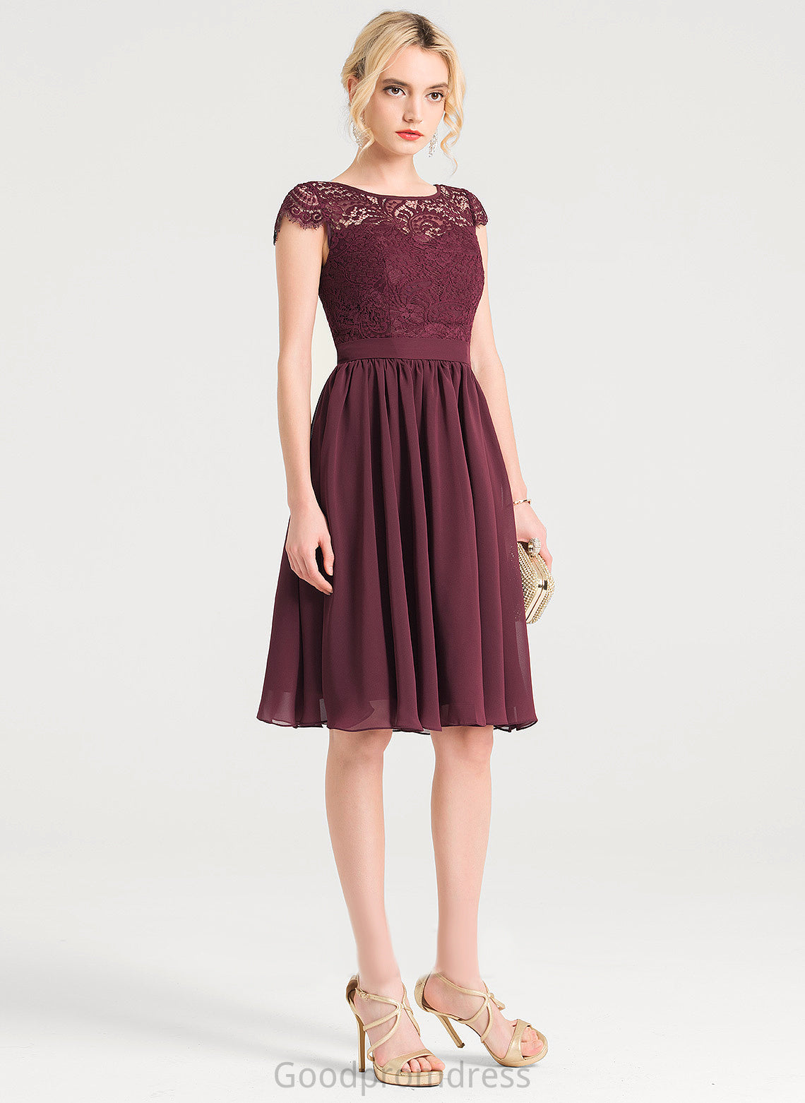 Danna Cocktail Dress Chiffon Neck Cocktail Dresses Knee-Length A-Line Lace Scoop