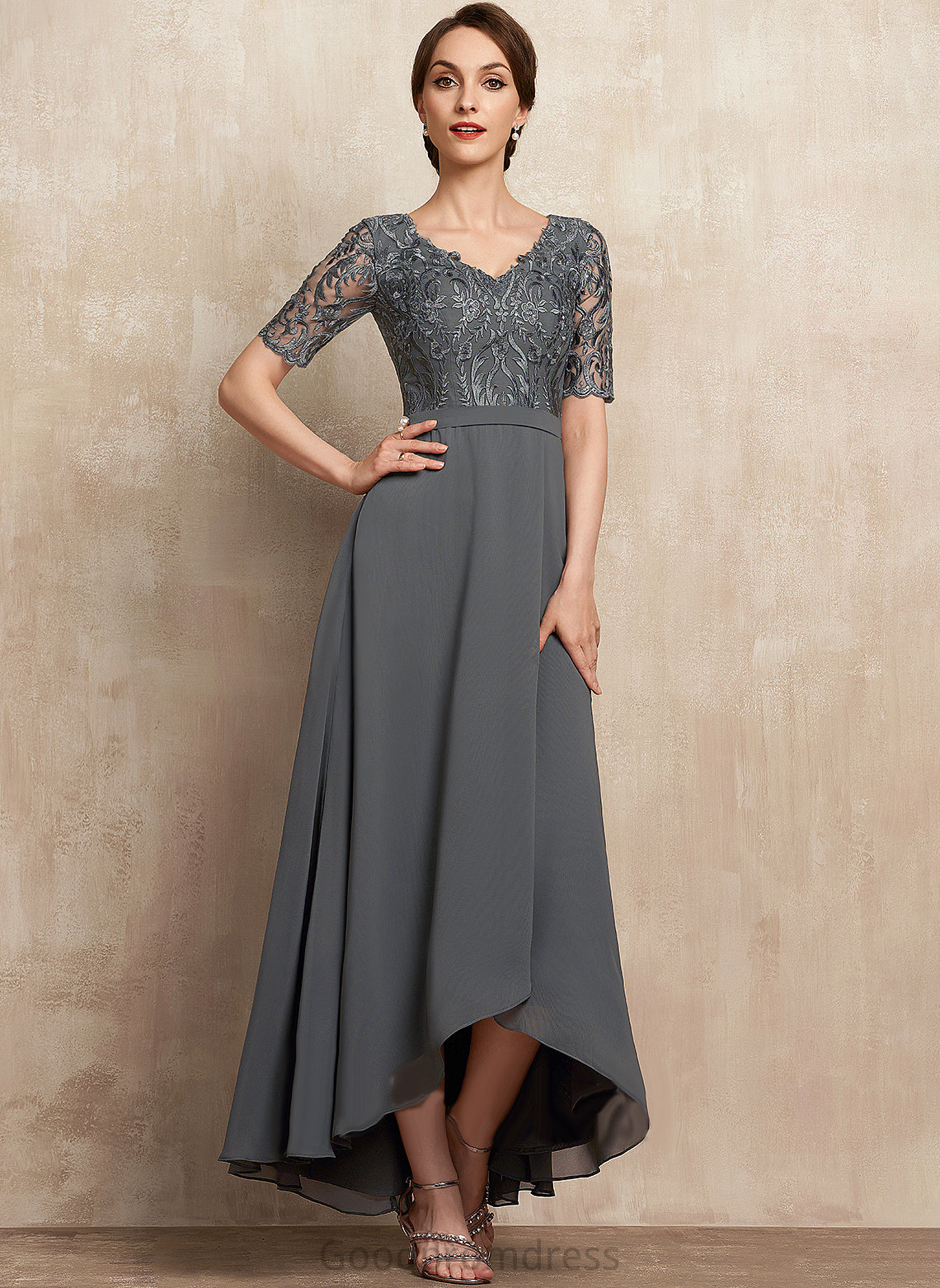 Chiffon Bride of Mother of the Bride Dresses Dress Lace the A-Line Asymmetrical Marilyn V-neck Mother