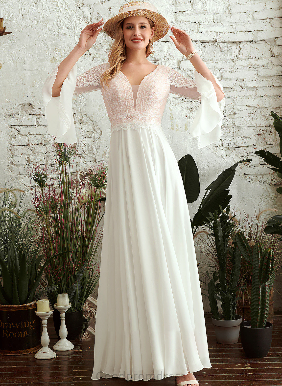 A-Line Floor-Length Wedding Dresses Wedding Dress V-neck Jaylah