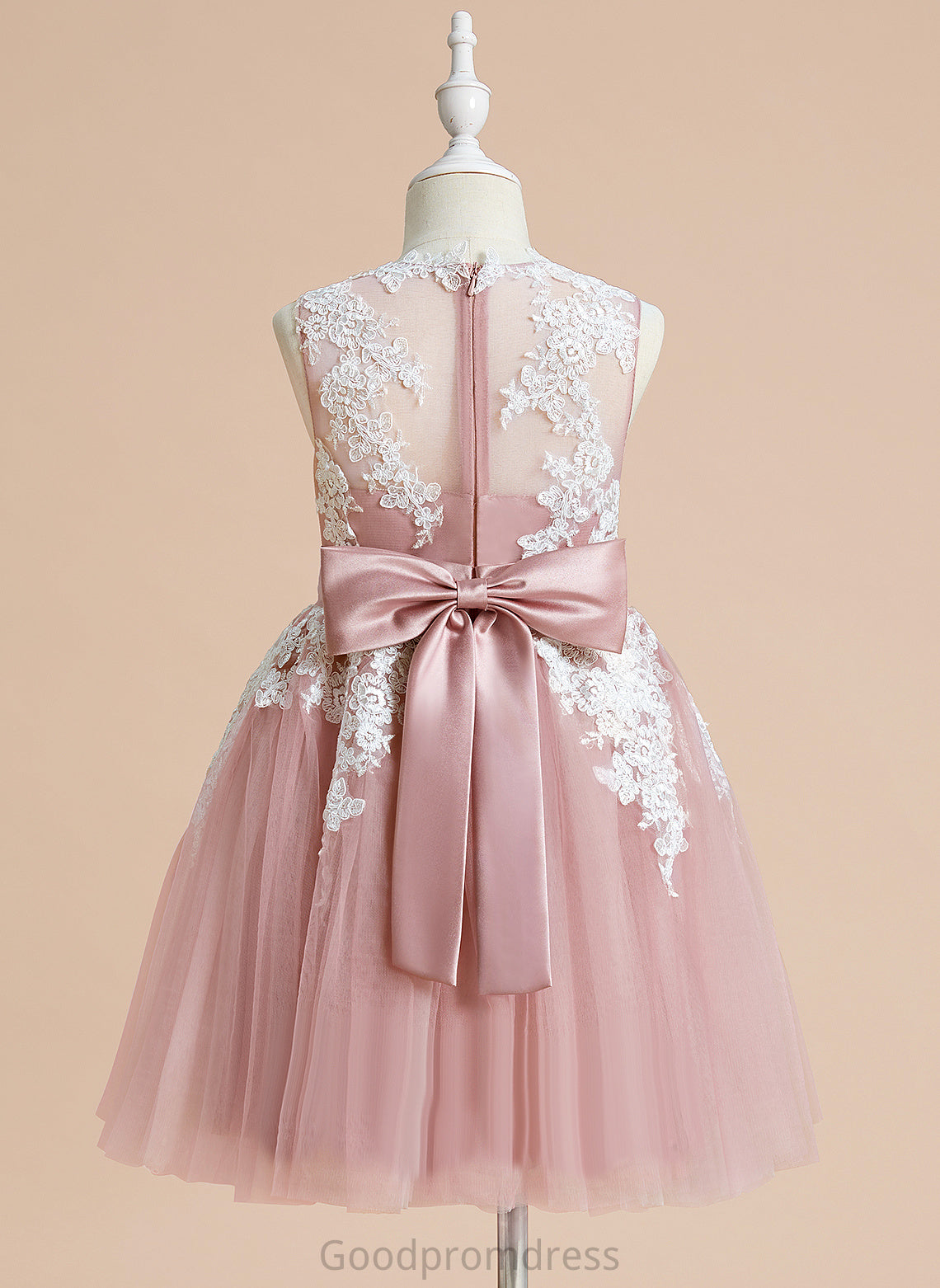 Flower Michelle With Bow(s) Knee-length Girl - A-Line Dress V-neck Tulle/Lace Sleeveless Flower Girl Dresses