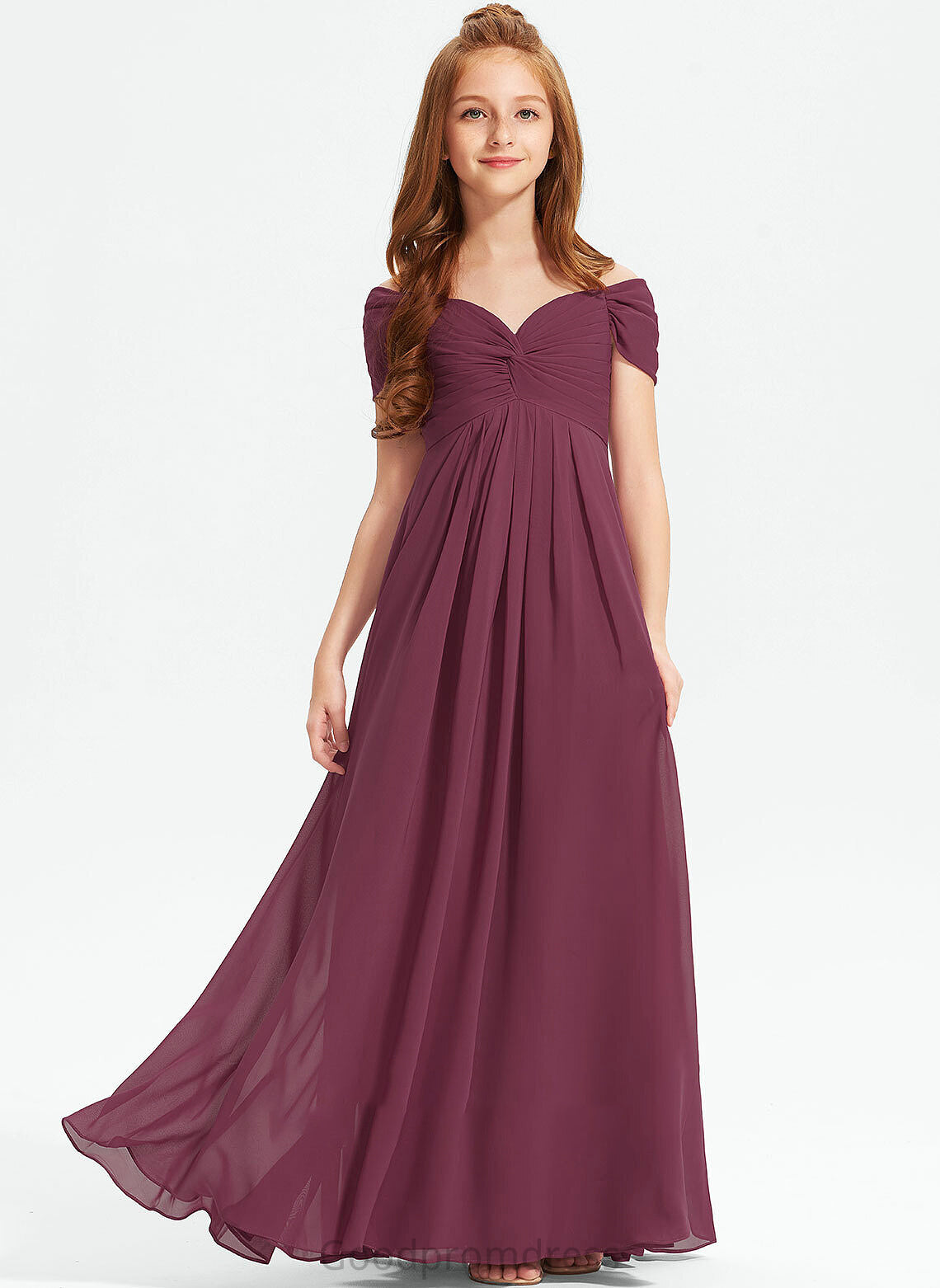 Sierra With A-Line Off-the-Shoulder Ruffle Floor-Length Junior Bridesmaid Dresses Chiffon